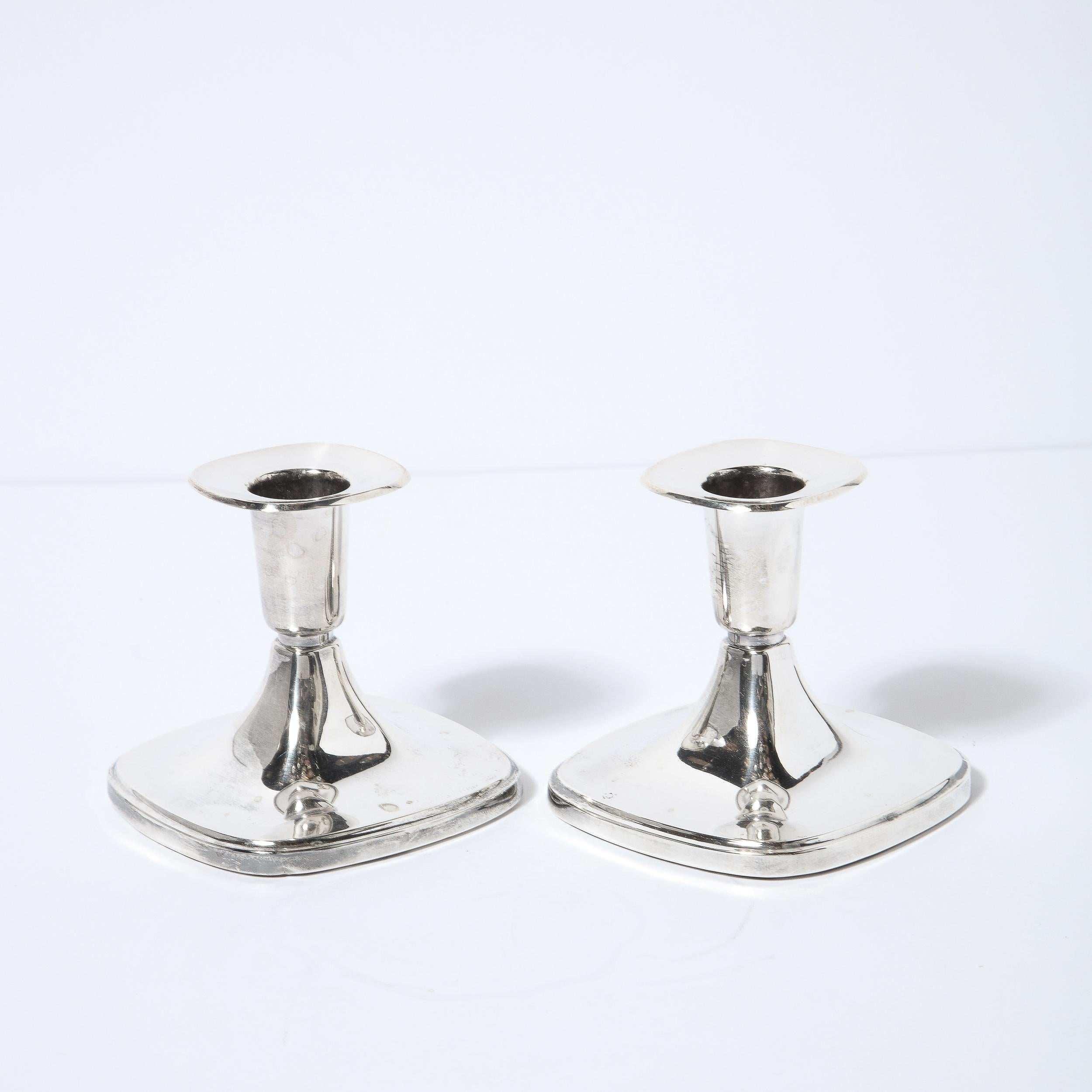 American Pair of Mid-Century Modern Sterling Geometric Four Sided Candlesticks
