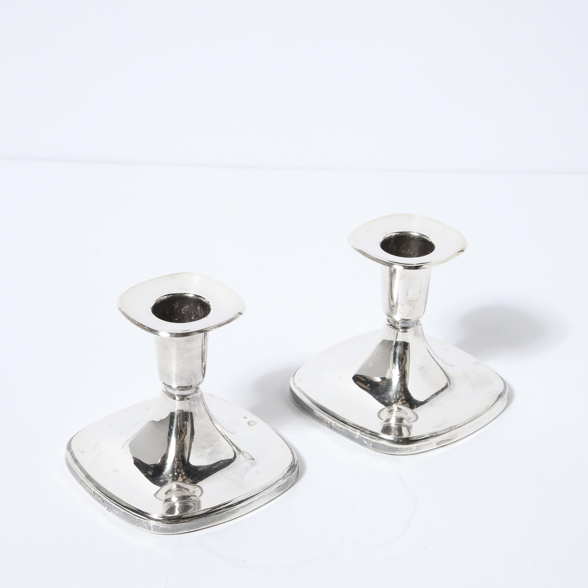Pair of Mid-Century Modern Sterling Geometric Four Sided Candlesticks In Good Condition In New York, NY
