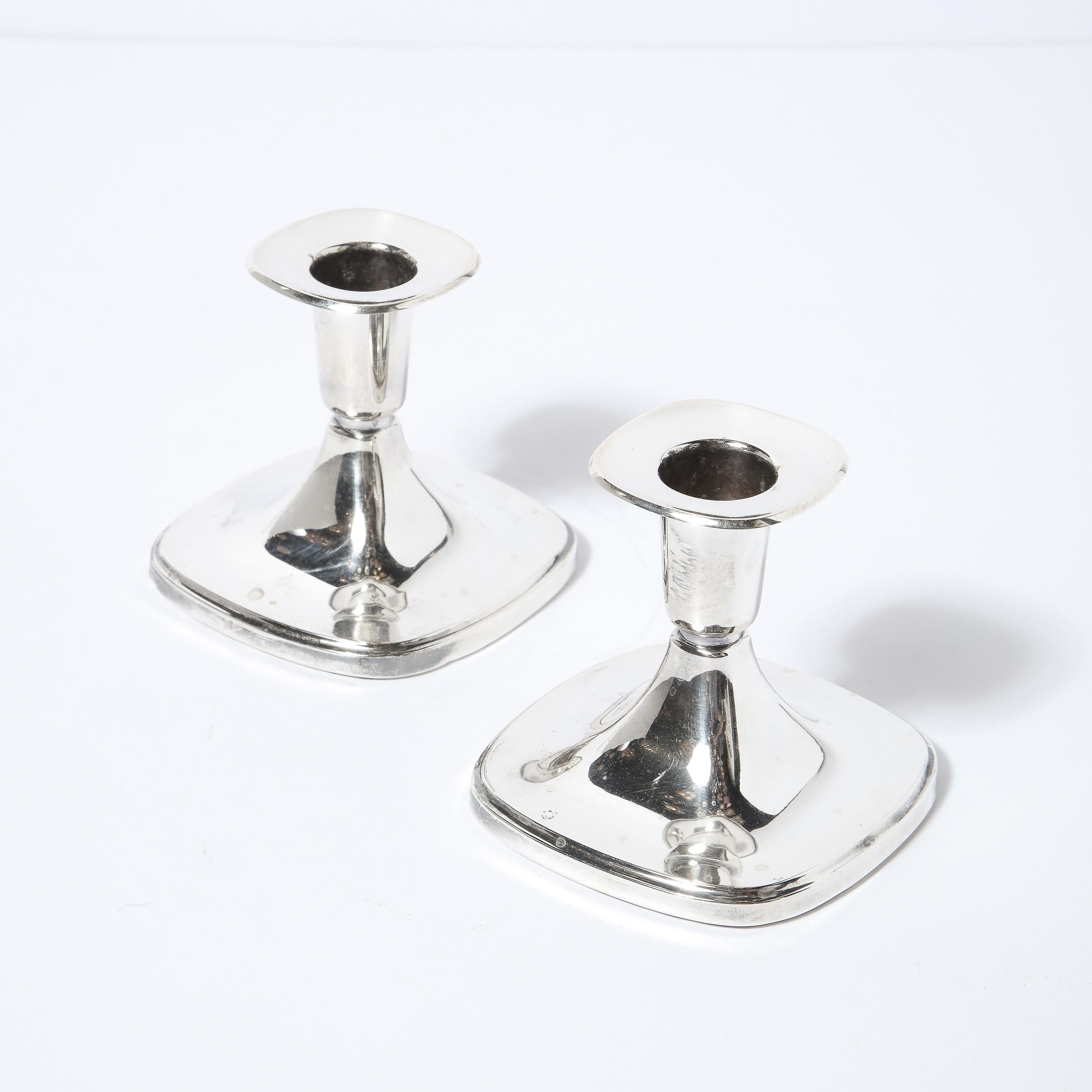 Pair of Mid-Century Modern Sterling Geometric Four Sided Candlesticks 1