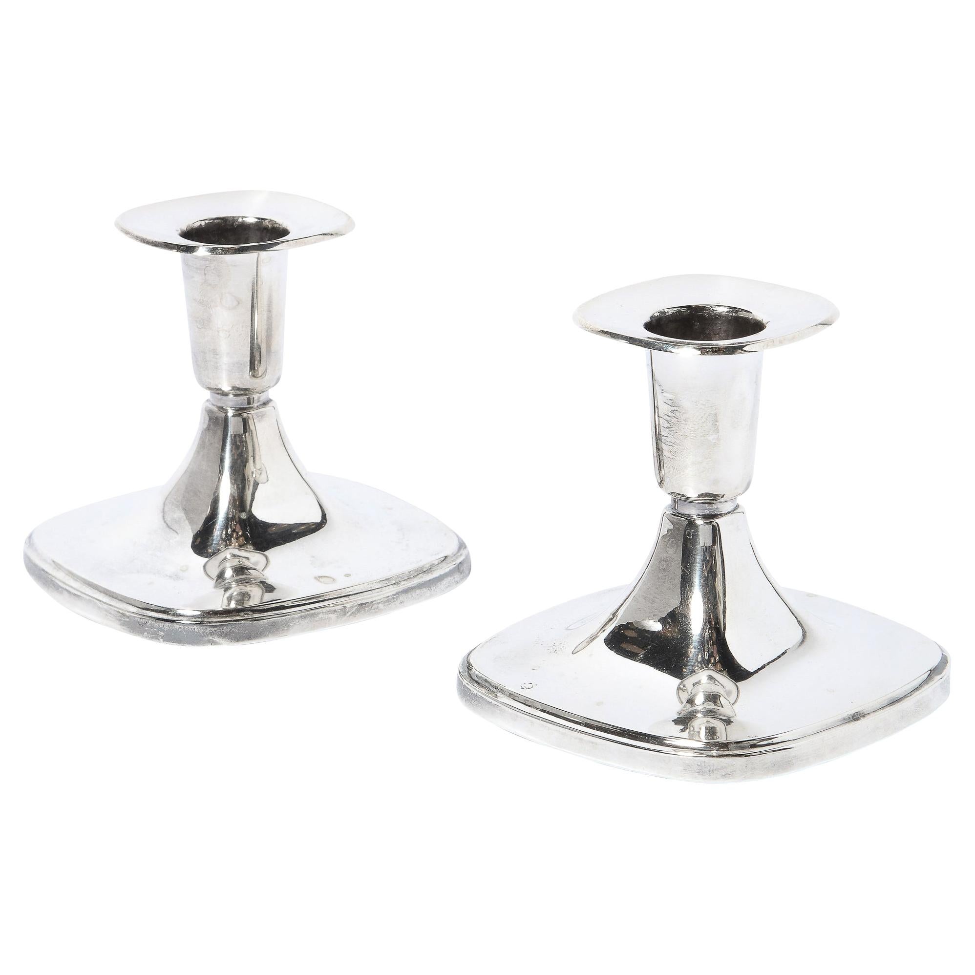 Pair of Mid-Century Modern Handblown Banded Candlesticks by Val St. Lambert  For Sale at 1stDibs