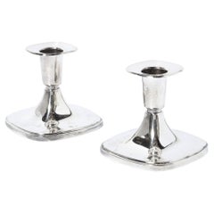 Pair of Mid-Century Modern Sterling Geometric Four Sided Candlesticks