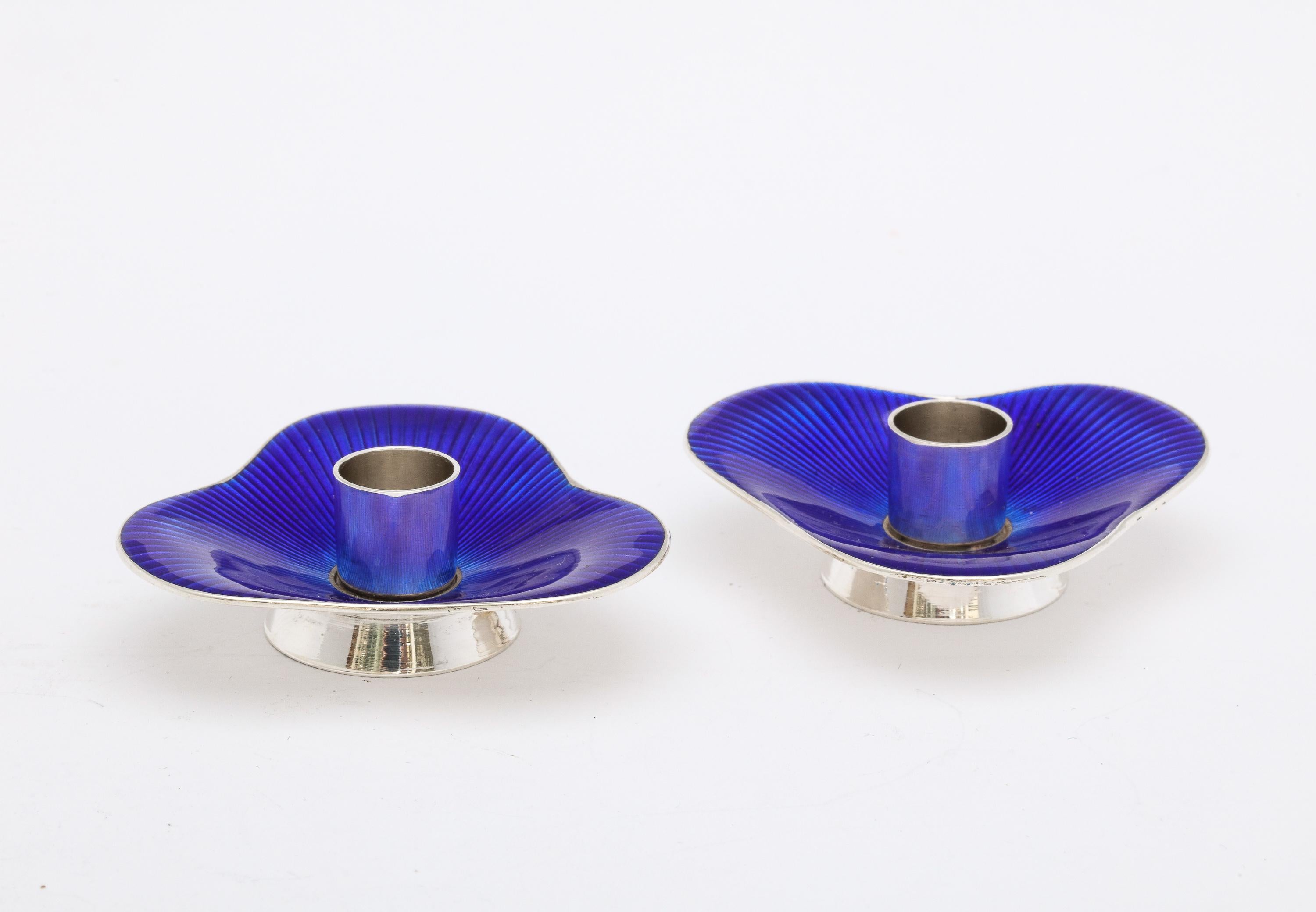 Pair of Mid-Century Modern Sterling Silver and Cobalt Blue Enamel Candlesticks 2