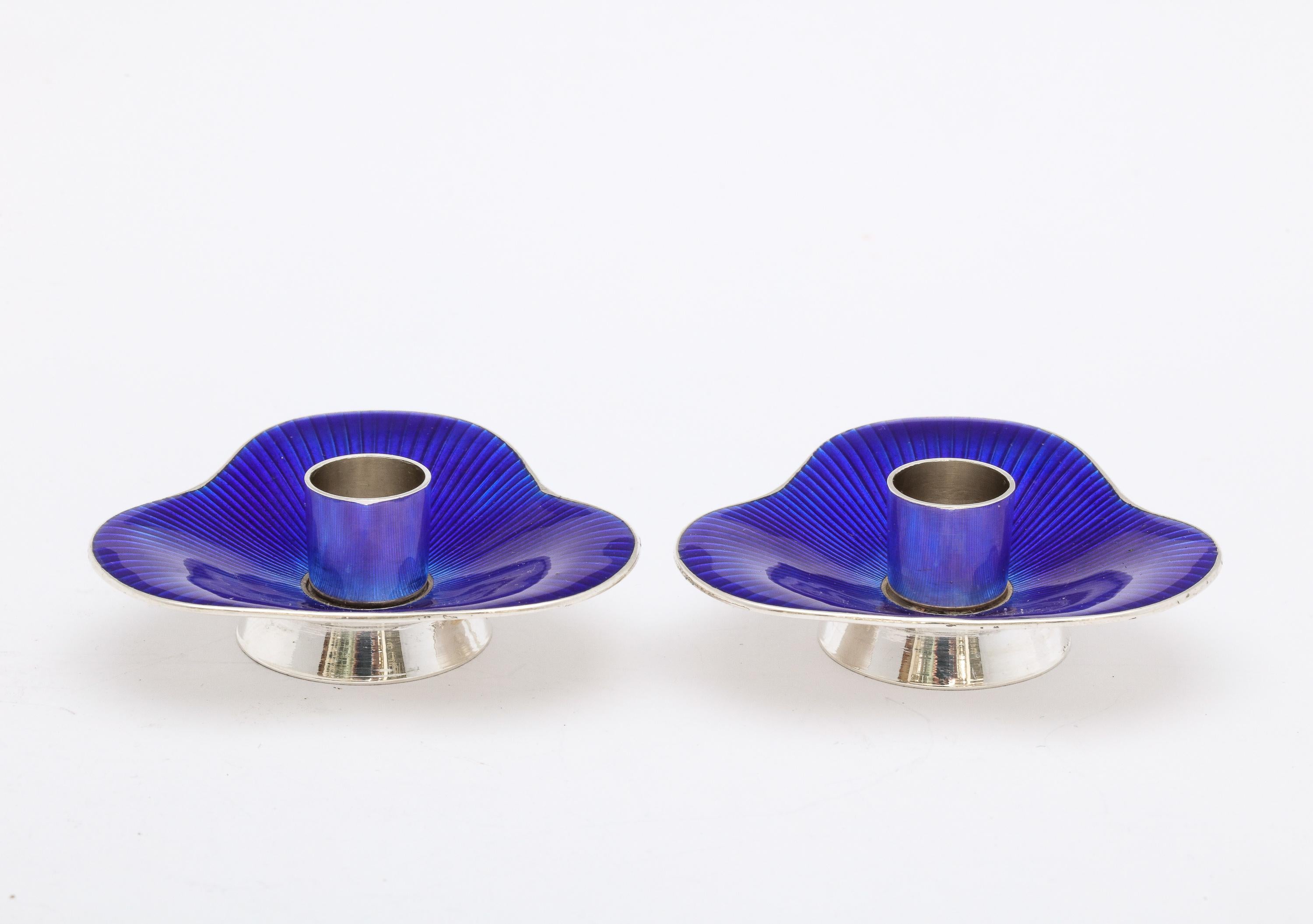 Pair of Mid-Century Modern Sterling Silver and Cobalt Blue Enamel Candlesticks 3