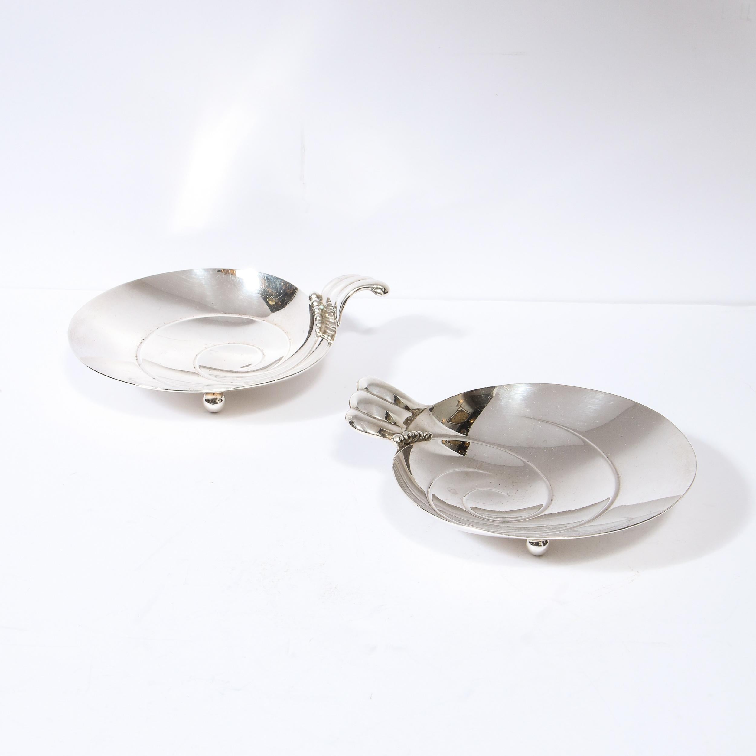 American Pair of Mid Century Modern Sterling Silver Footed Dishes Signed Tiffany & Co.