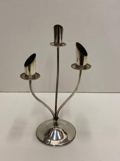 Pair of Mid-Century Modern Sterling Silver Stylized 3 Arm Candlesticks