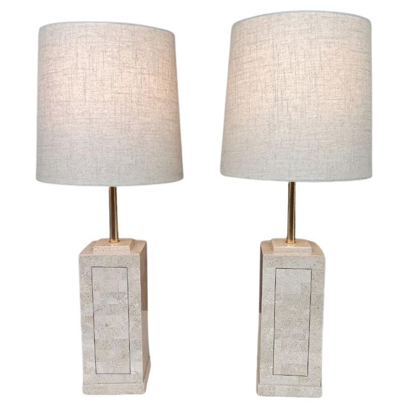 Pair of Mid-Century Modern Stone Table Lamps For Sale