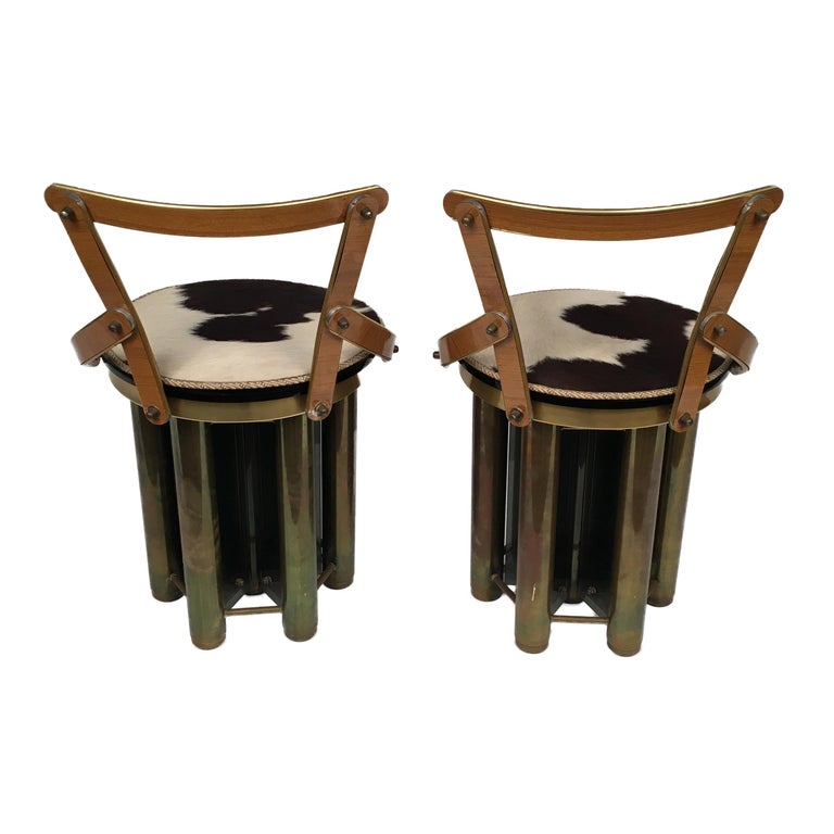 Pair of Mid-Century Modern Stools Chairs Made of Glass, Formica and Brass, 1960s In Good Condition For Sale In Rome, IT