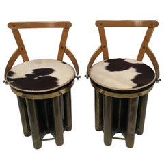 Pair of Mid-Century Modern Stools Chairs Made of Glass, Formica and Brass, 1960s