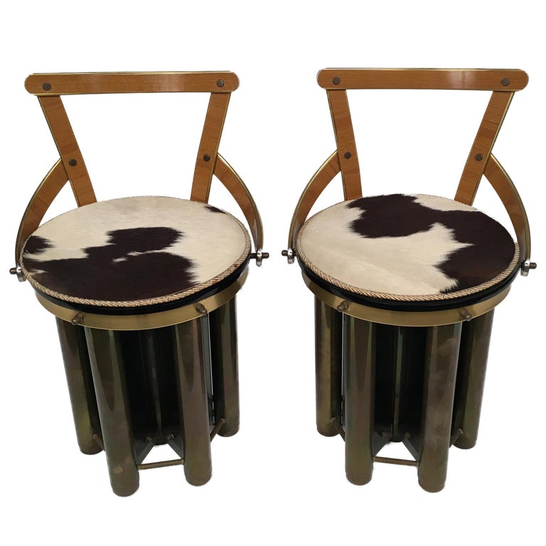 Pair of Mid-Century Modern Stools Chairs Made of Glass, Formica and Brass, 1960s For Sale