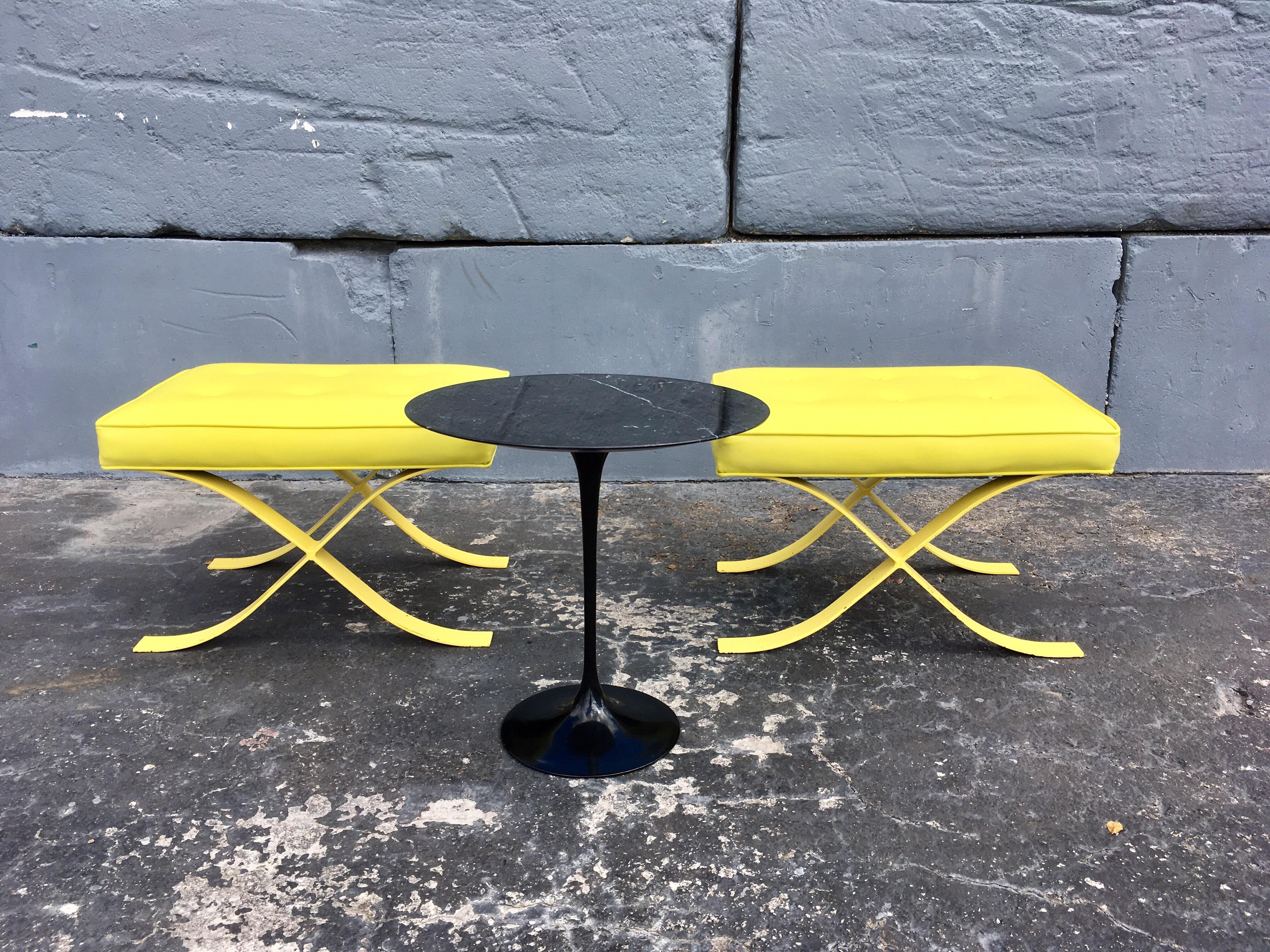 Pair of Mid-Century Modern Stools Ottomans Barcelona Style Yellow For Sale 8