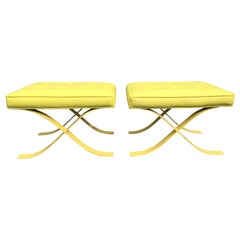 Vintage Pair of Mid-Century Modern Stools Ottomans Barcelona Style Yellow