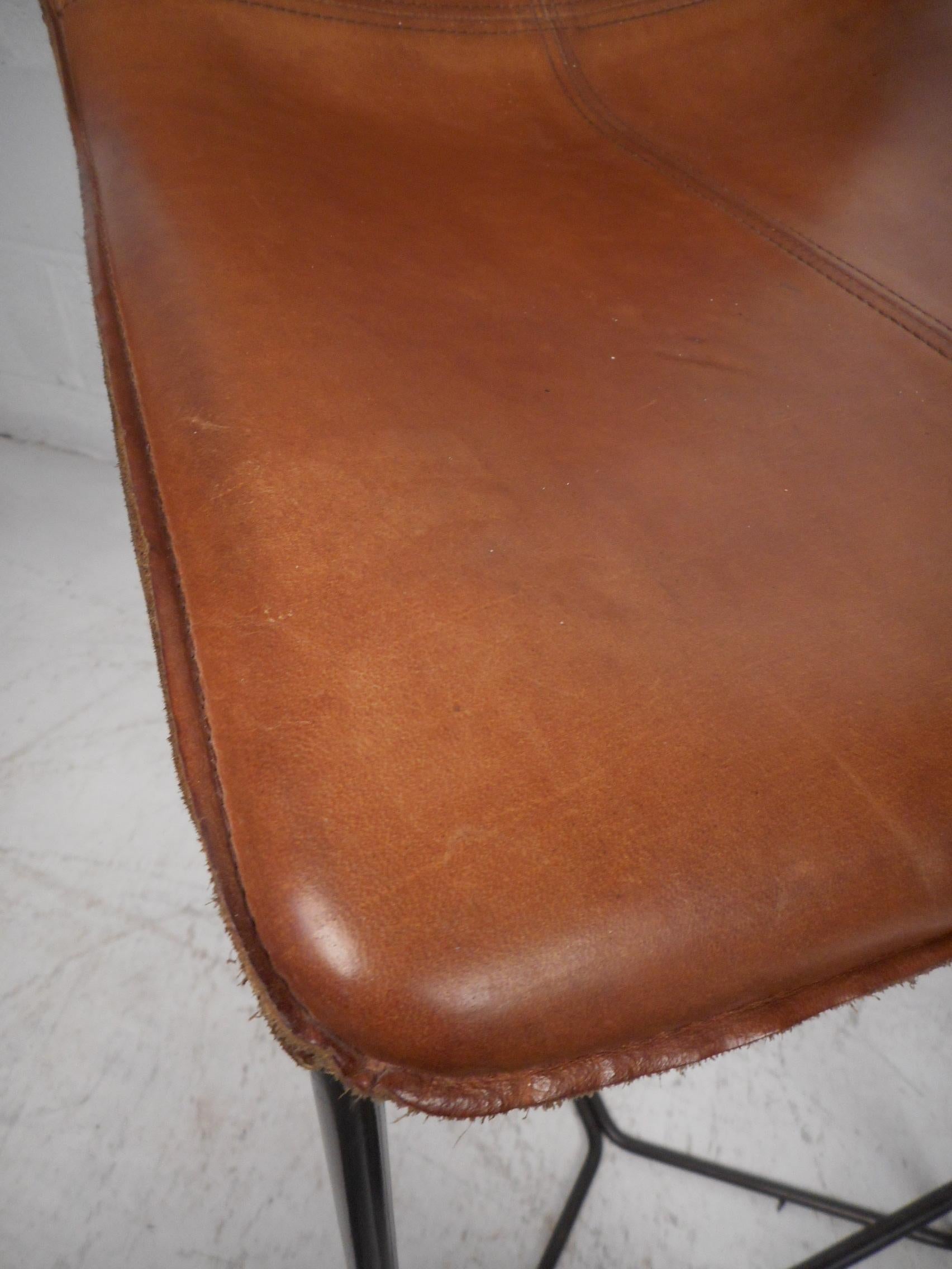 Pair of Mid-Century Modern Stools with Leather Upholstery 3