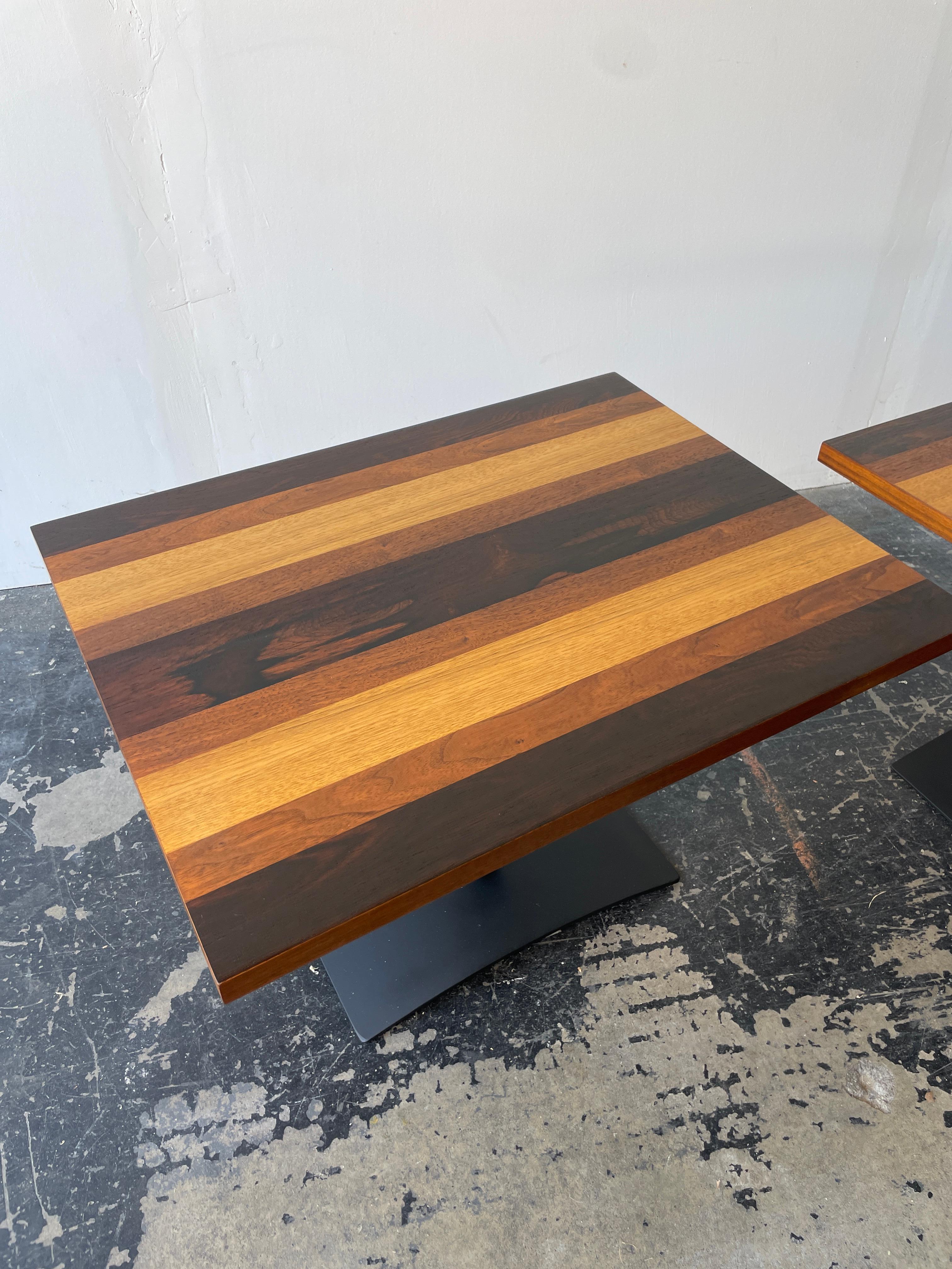 Oak Pair of Mid Century Modern Striped Side Tables by Milo Baughman for Directional For Sale