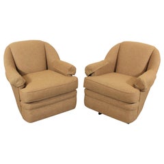 Retro Pair of Mid-Century Modern Style Barrel Back Swivel Club Chairs