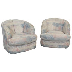 Pair of Mid-Century Modern Style Barrel Back Swivel Club Chairs