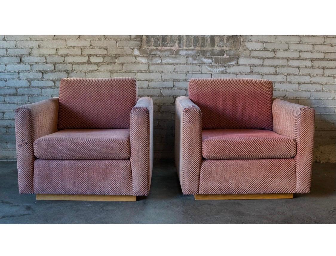 American Pair of Mid-Century Modern Style Charles Webb Signed Arlington Cube Club Chairs