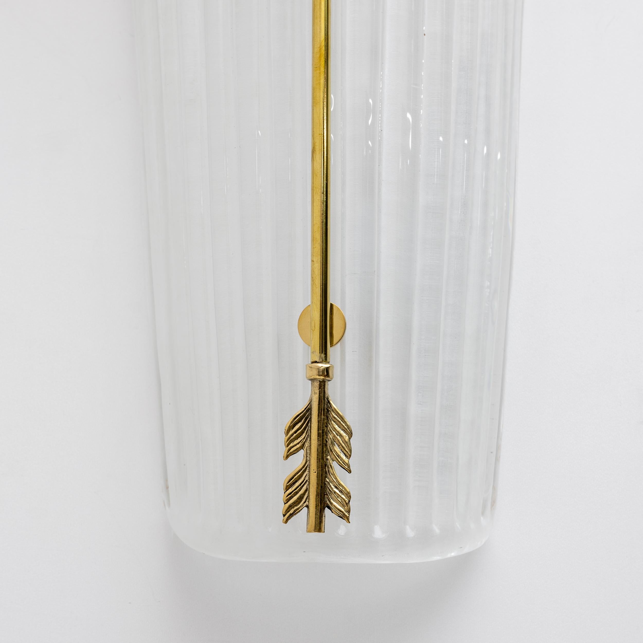 Pair of Mid-century Modern Style Italian Murano Glass and Brass Sconces For Sale 3