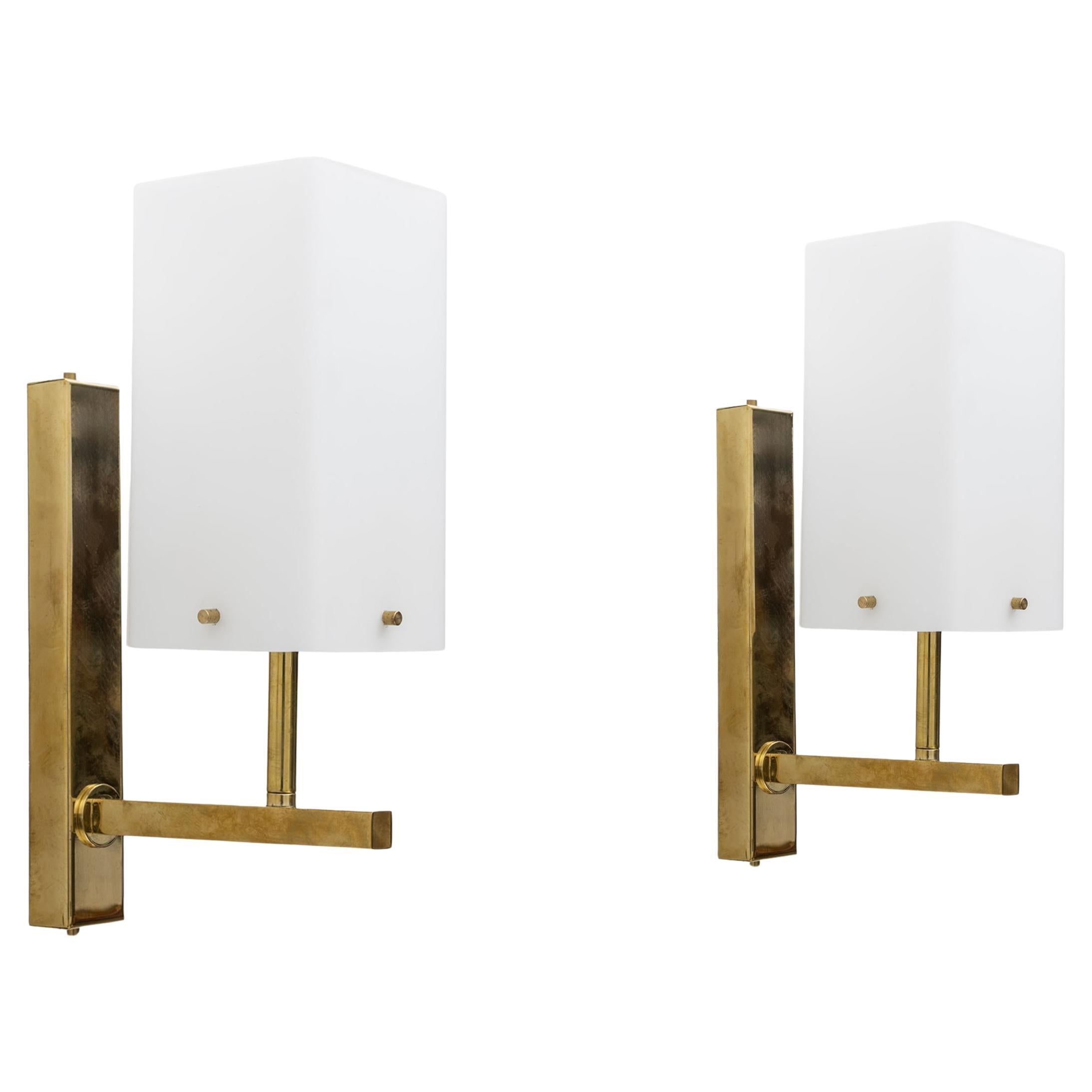 Pair of Mid-century Modern Style Italian Murano Glass and Brass Sconces