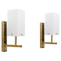 Pair of Mid-century Modern Style Italian Murano Glass and Brass Sconces