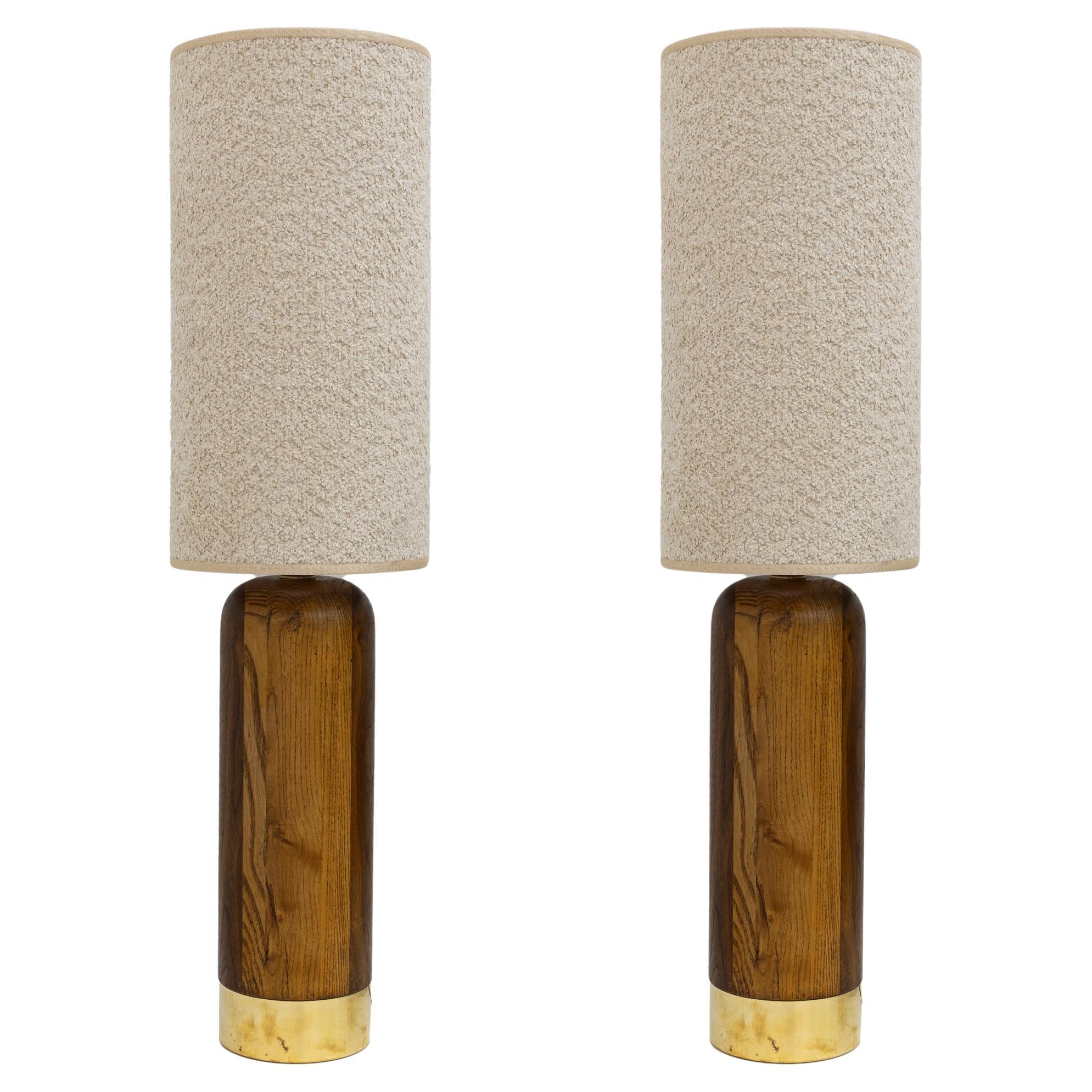 Pair of Mid-century Modern Style Italian Wood and Brass Table Lamps