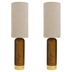 Pair of Mid-century Modern Style Italian Wood and Brass Table Lamps