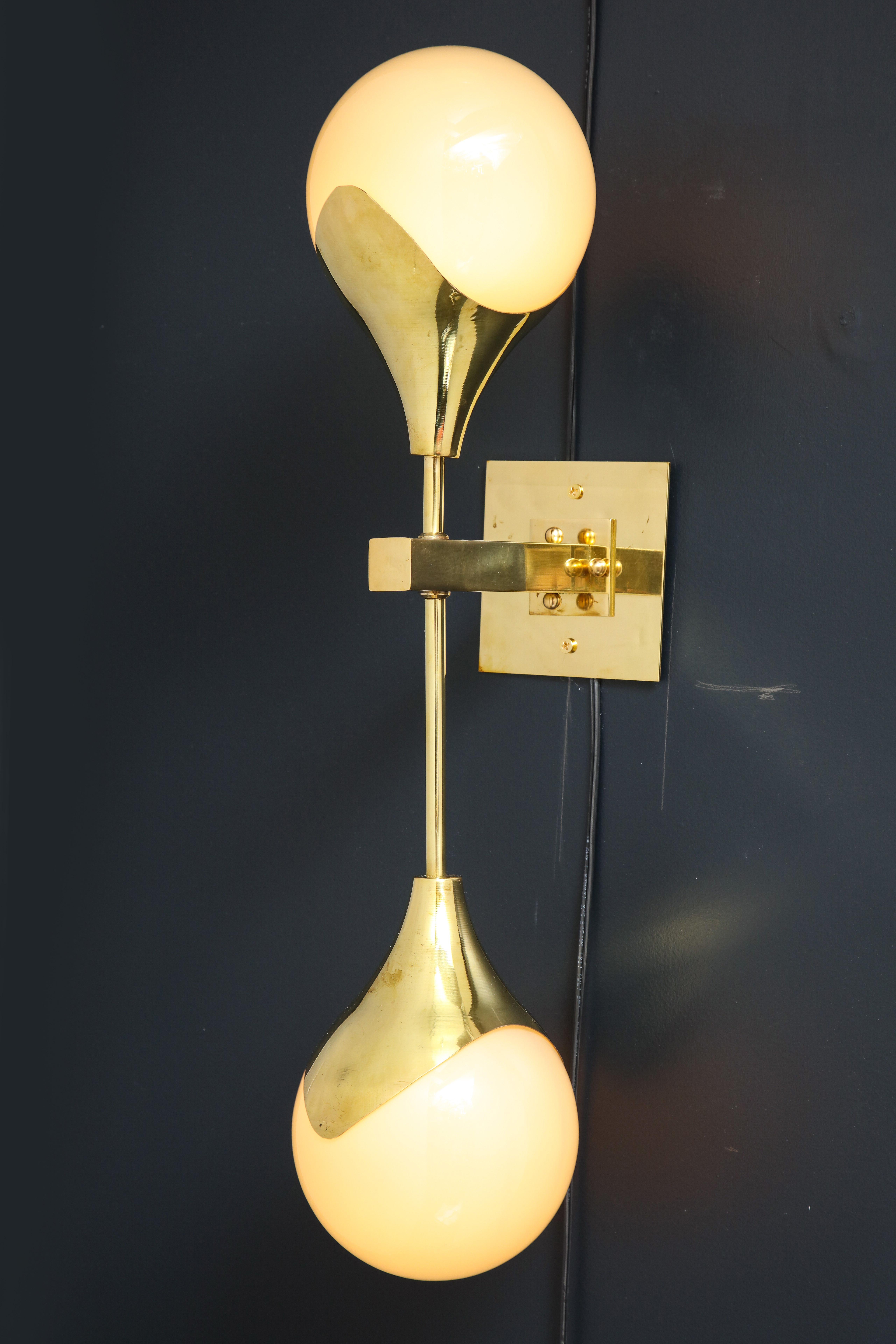 Pair of Mid-Century Modern Style Murano Glass and Brass Wall Sconces 7