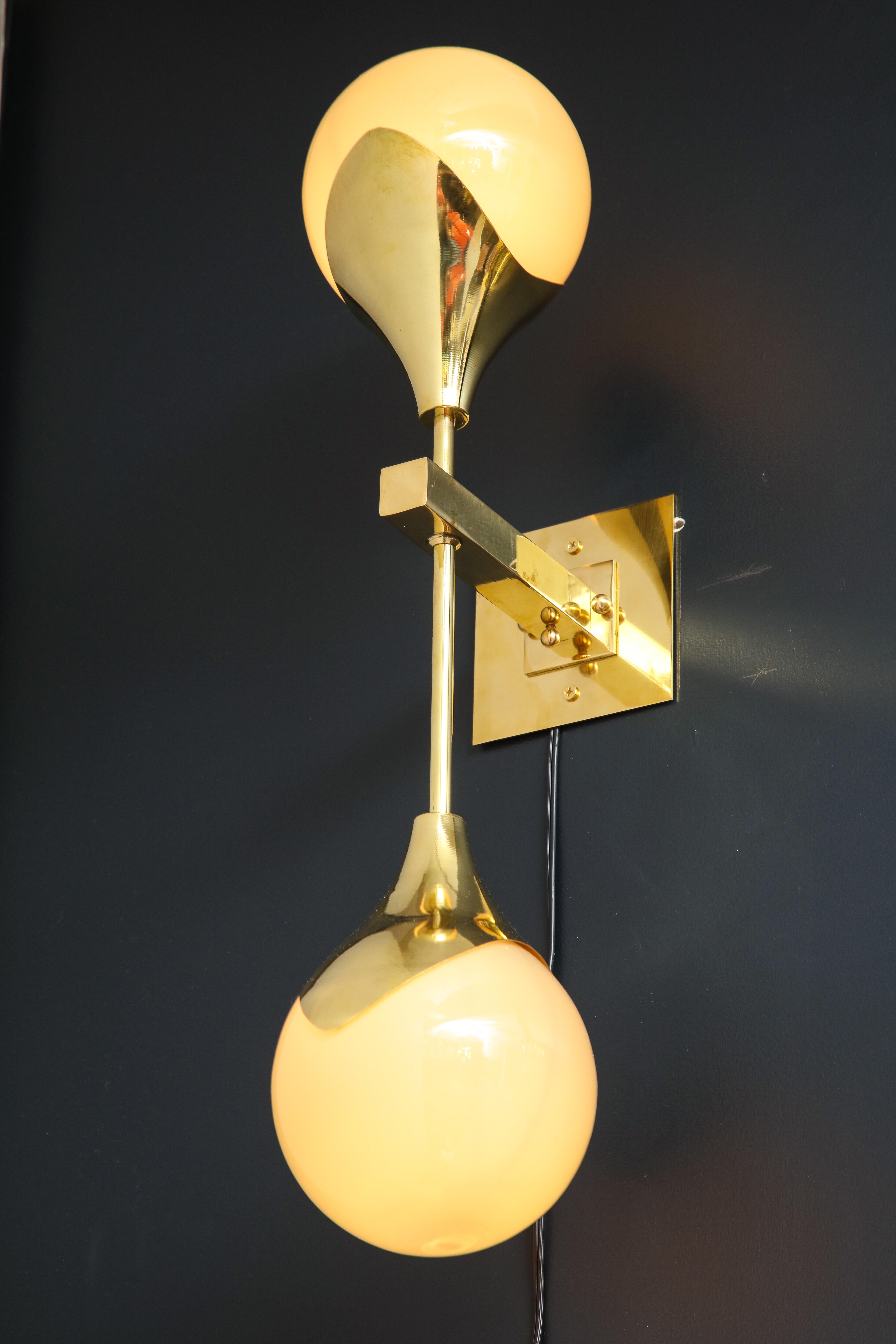 Pair of Mid-Century Modern Style Murano Glass and Brass Wall Sconces 8