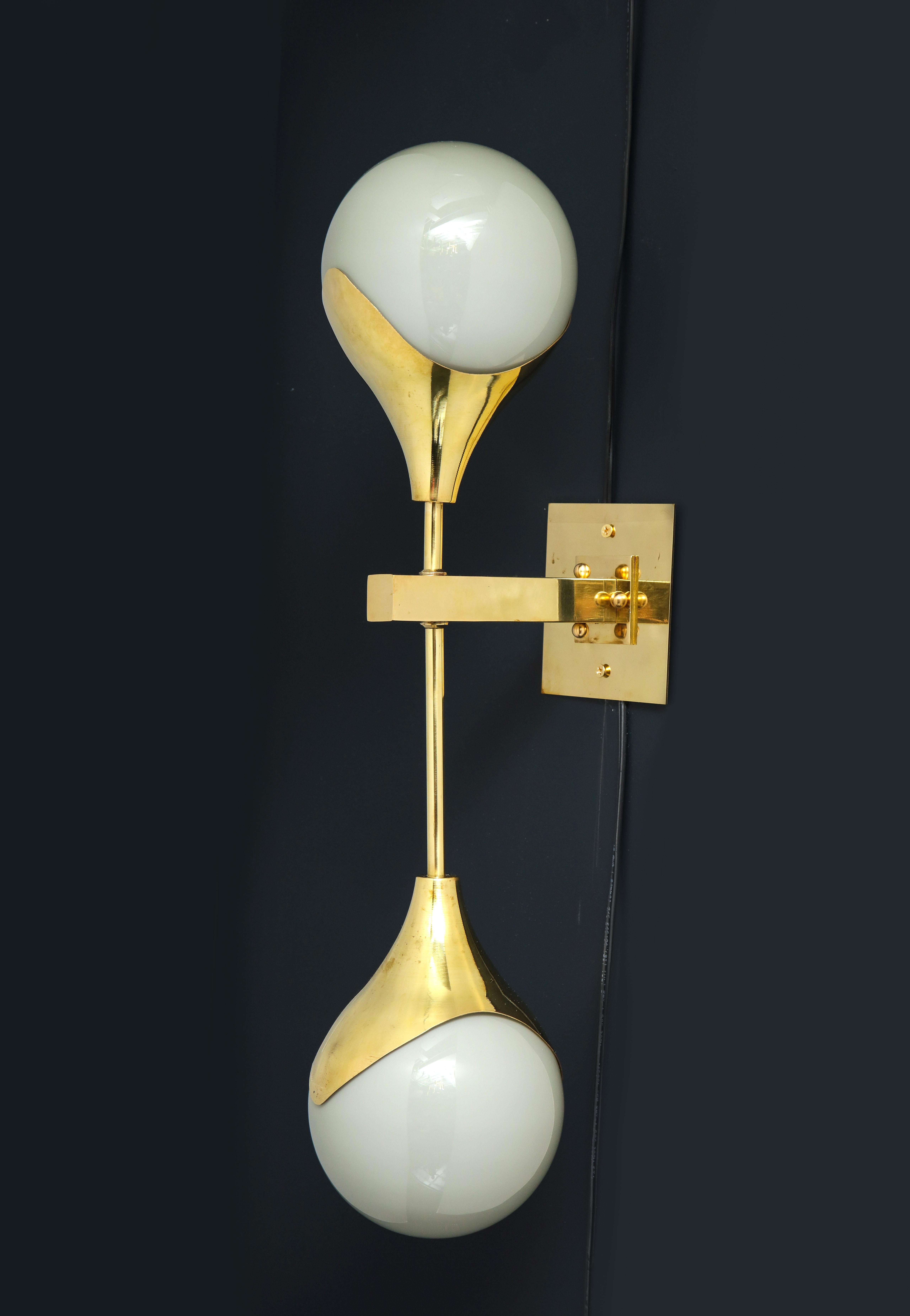 Italian Pair of Mid-Century Modern Style Murano Glass and Brass Wall Sconces