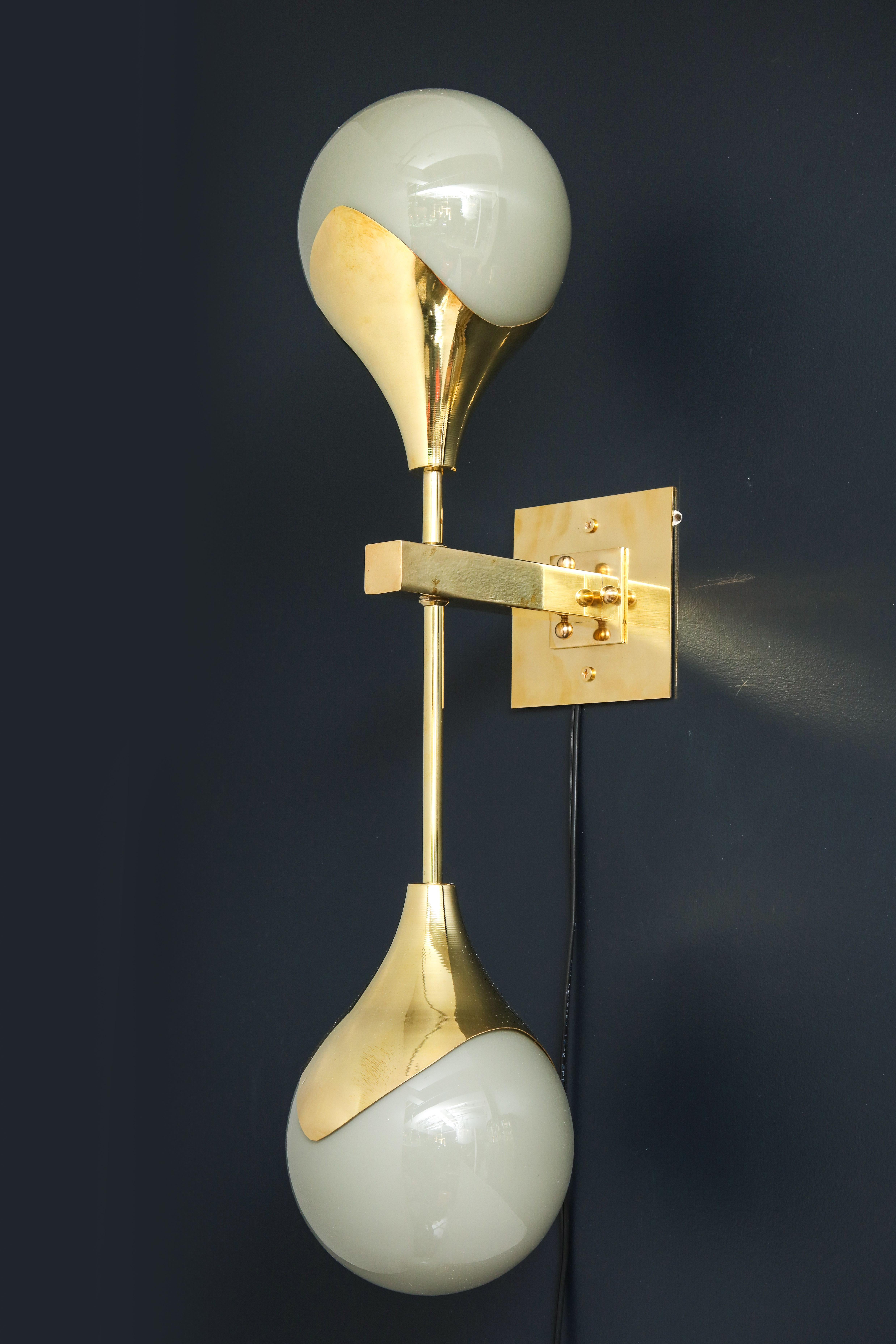 Pair of Mid-Century Modern Style Murano Glass and Brass Wall Sconces 2