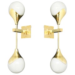 Pair of Mid-Century Modern Style Murano Glass and Brass Wall Sconces, Italy