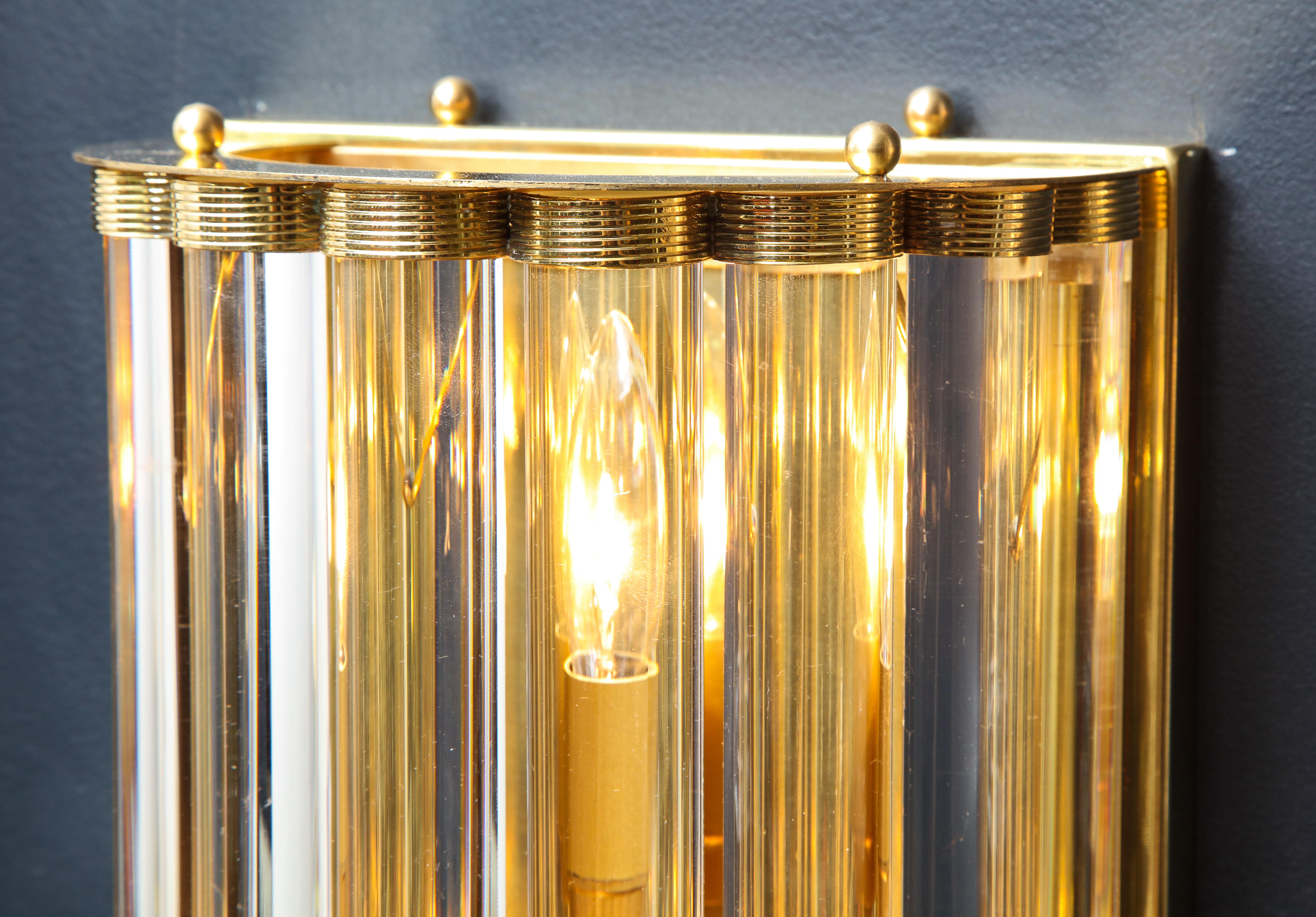 Large Pair of Murano Glass Rods and Brass Wall Sconces, Italy, 2018, 2 ft height In New Condition In New York, NY