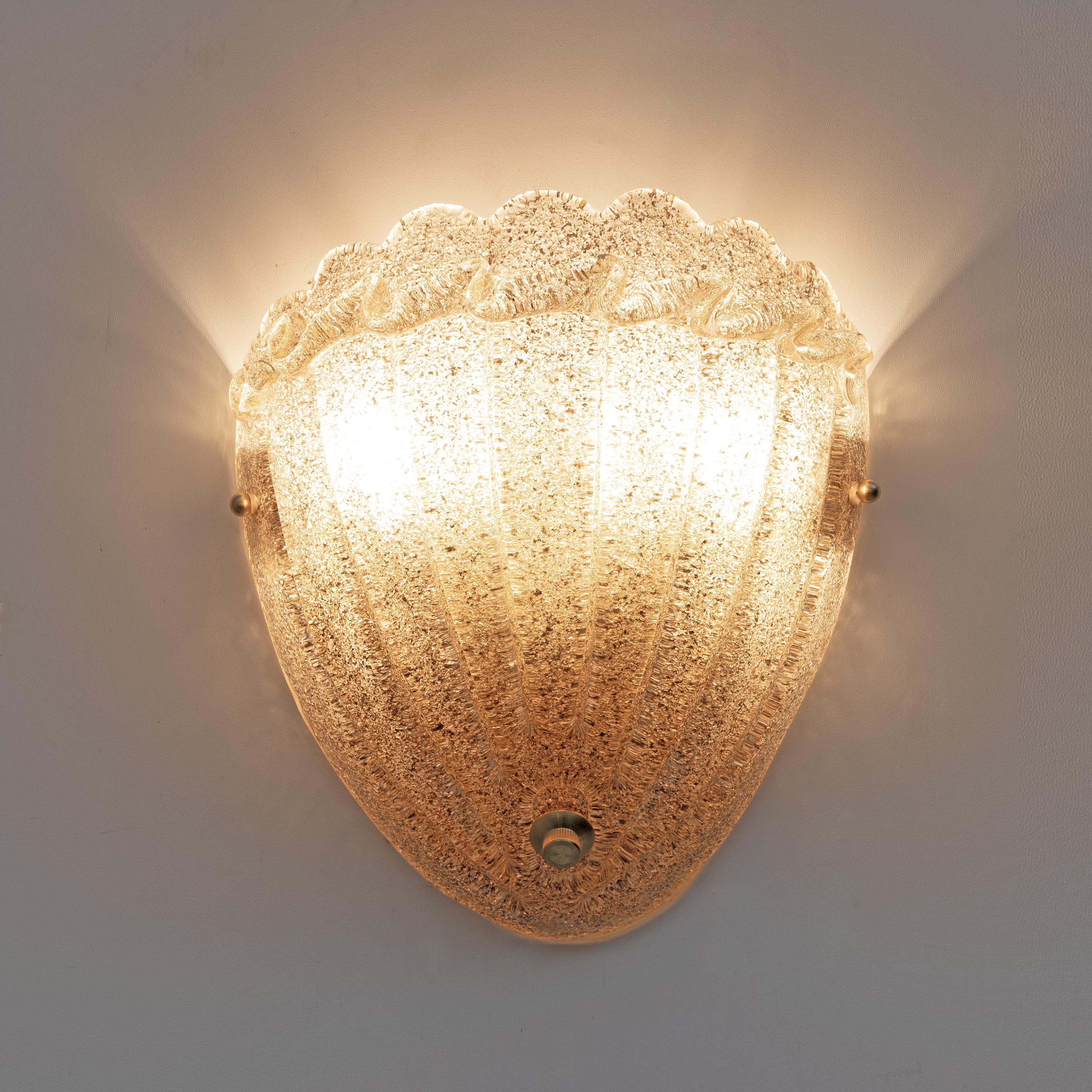 Italian Pair of Mid-Century Modern Style Murano Glass Shell Sconces For Sale