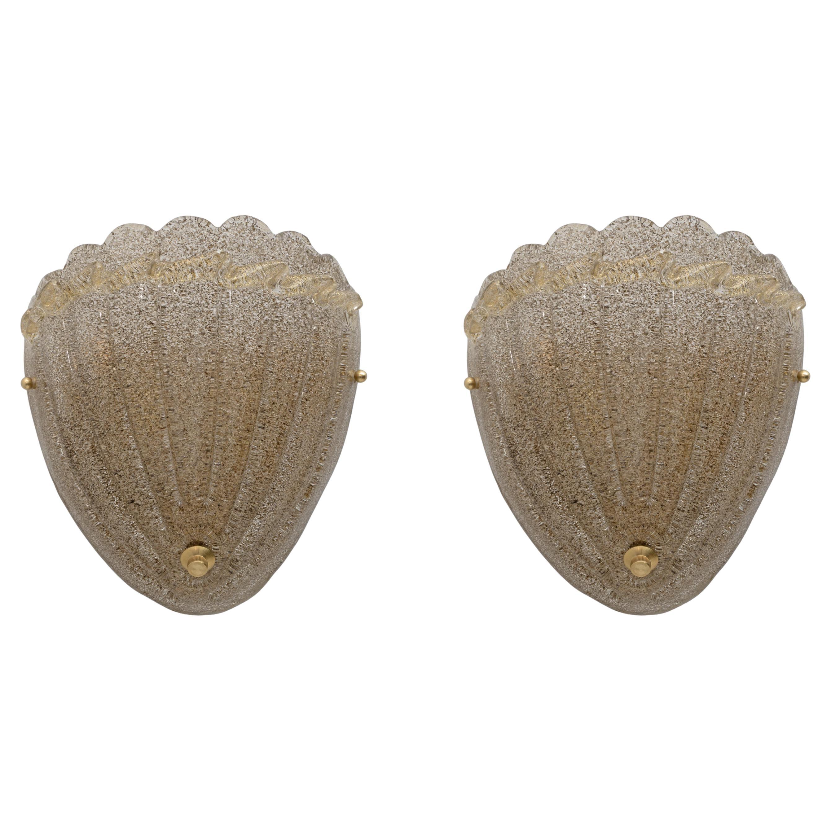 Pair of Mid-Century Modern Style Murano Glass Shell Sconces For Sale