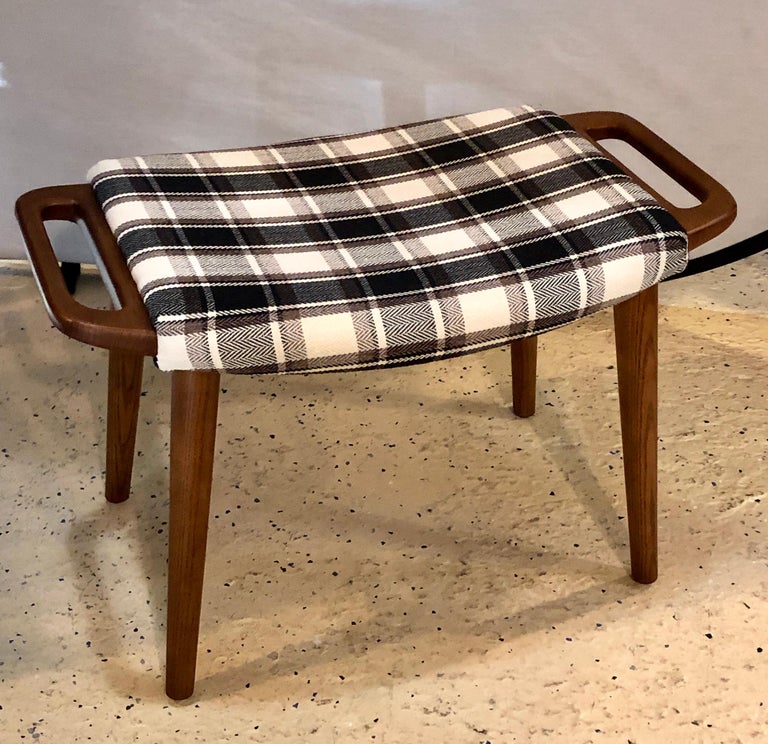Pair of MidCentury Modern Style Plaid Fabric Lounge Chairs with