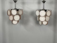 Pair of Mid-Century Modern Style Small Pink Murano Glass Disk Chandeliers