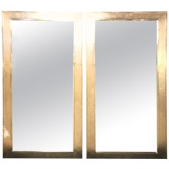 Pair of Mid-Century Modern Style White Brass Wall/ Floor or Console Mirrors