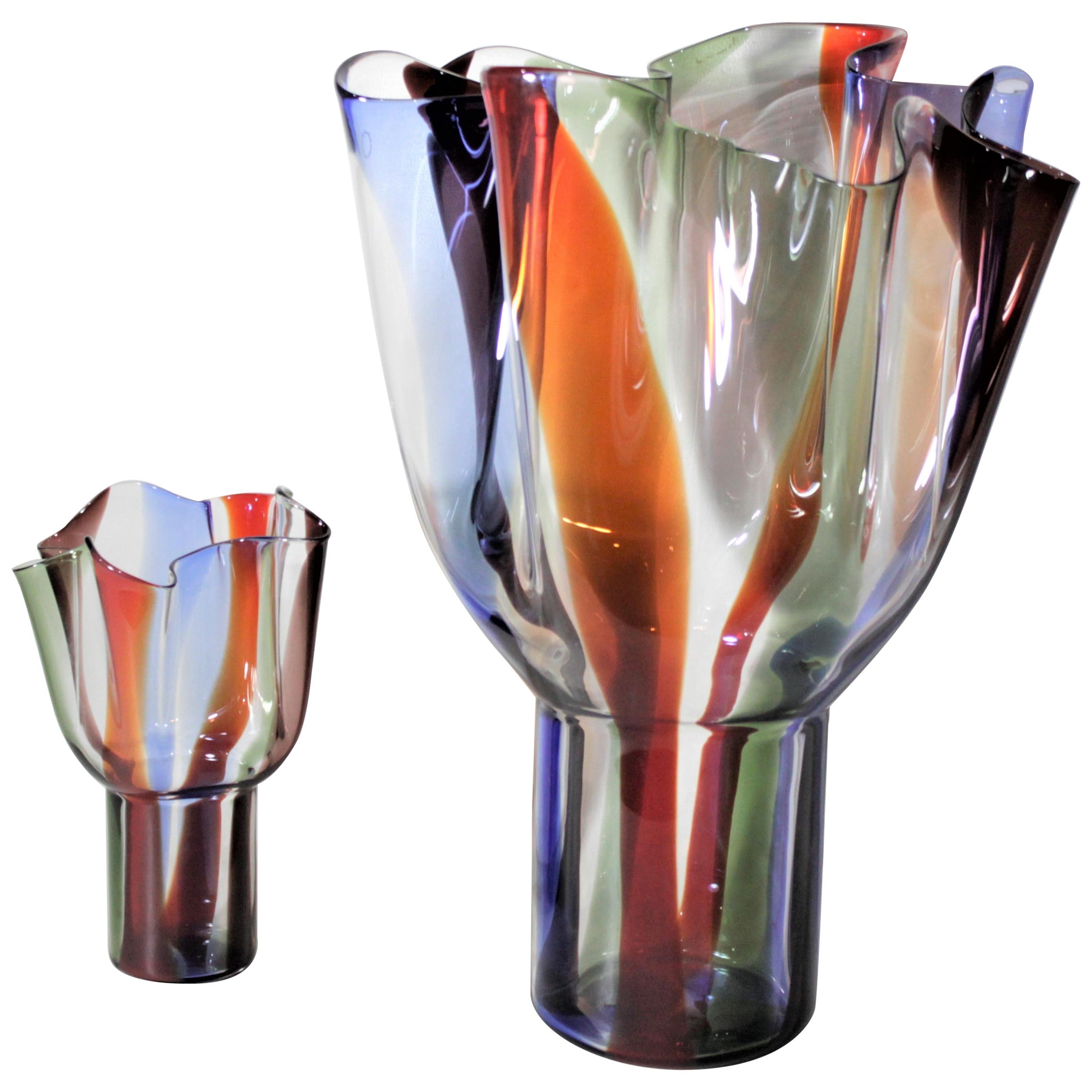 Pair of Mid-Century Modern Styled Venini Art Glass Kukinto Vases by Sarpeneva For Sale