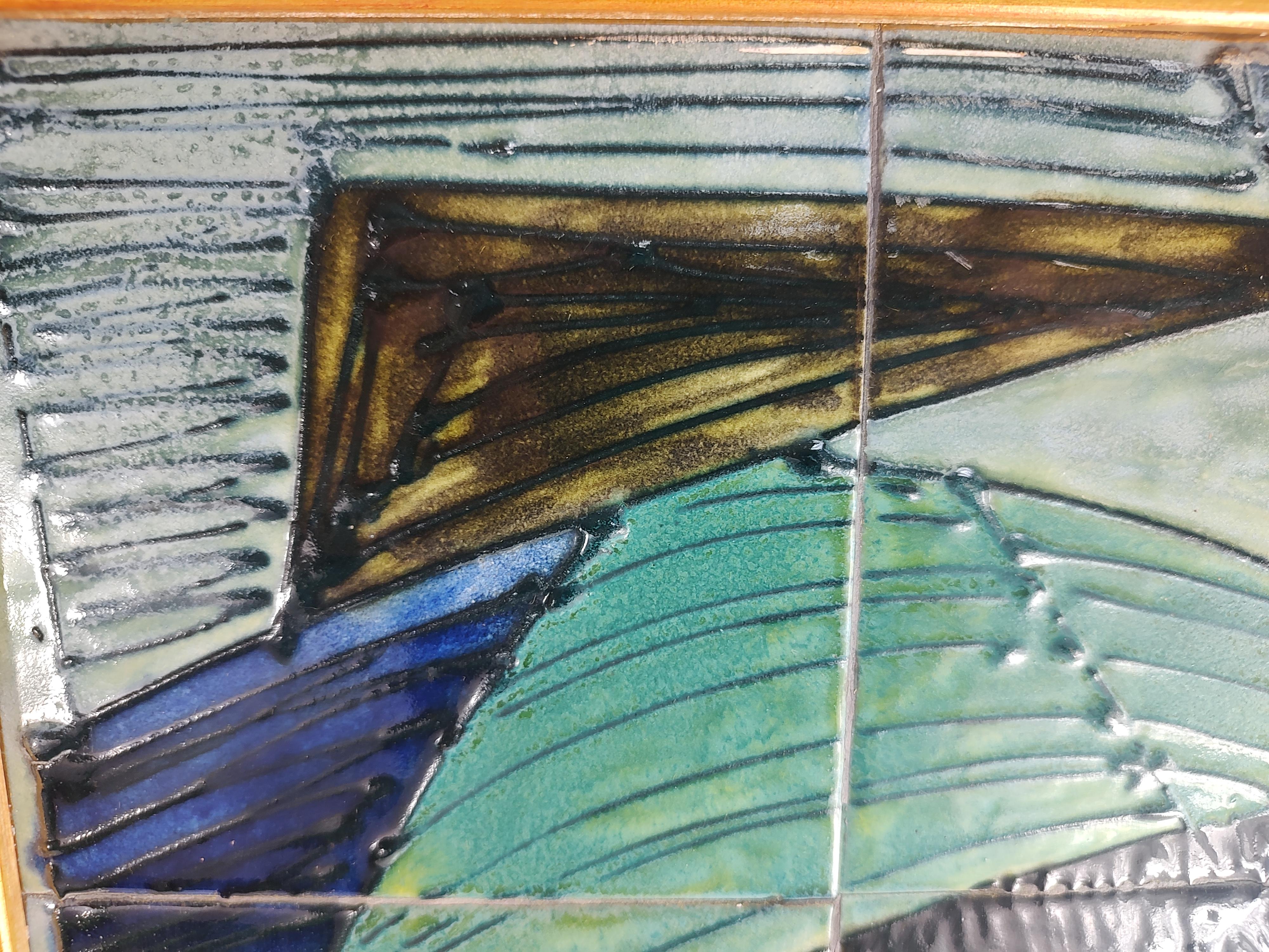 Pair of Mid Century Modern Stylized Ceramic Tile Portraits by Harris Strong 4