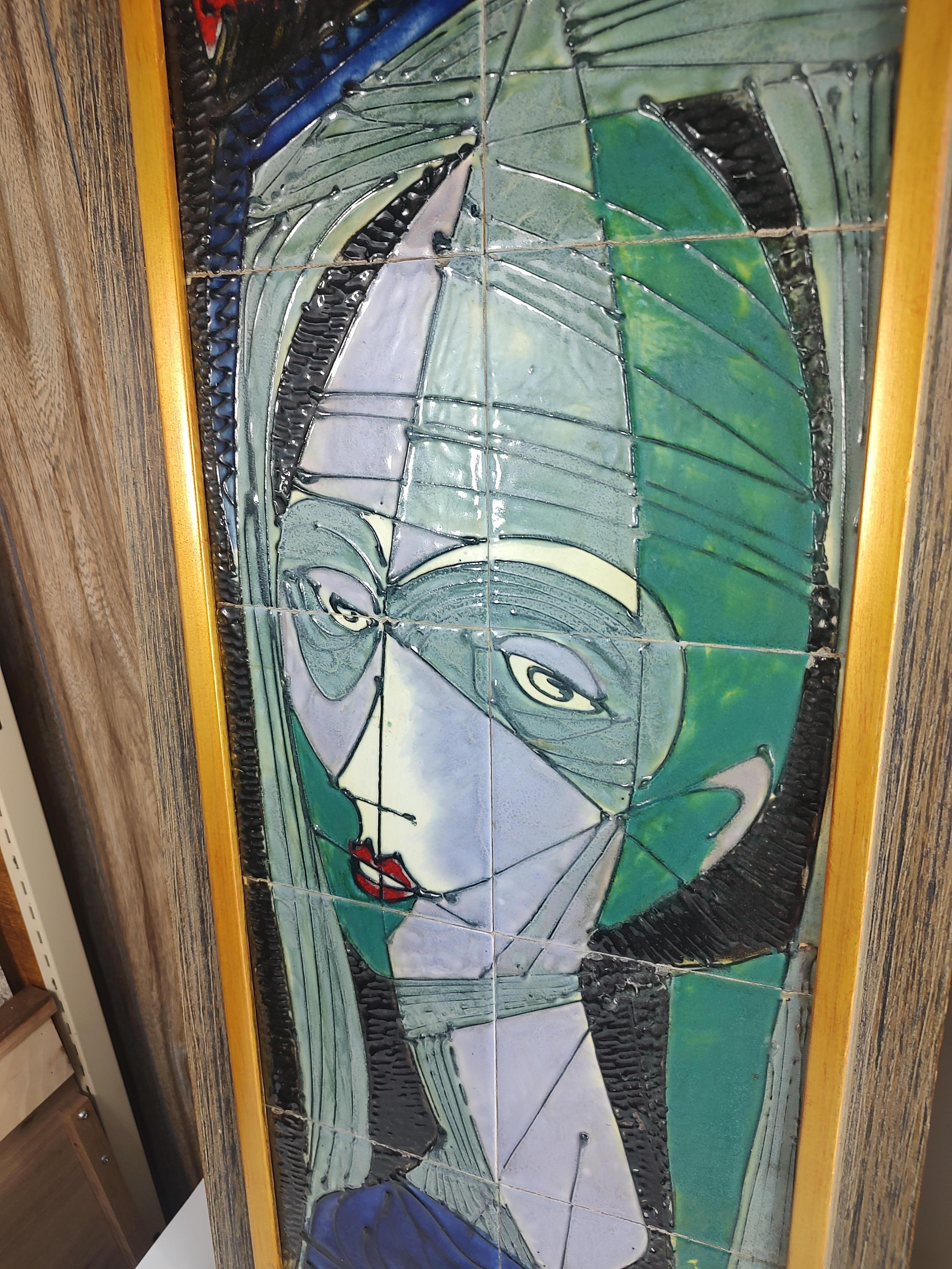 Pair of Mid Century Modern Stylized Ceramic Tile Portraits by Harris Strong 5