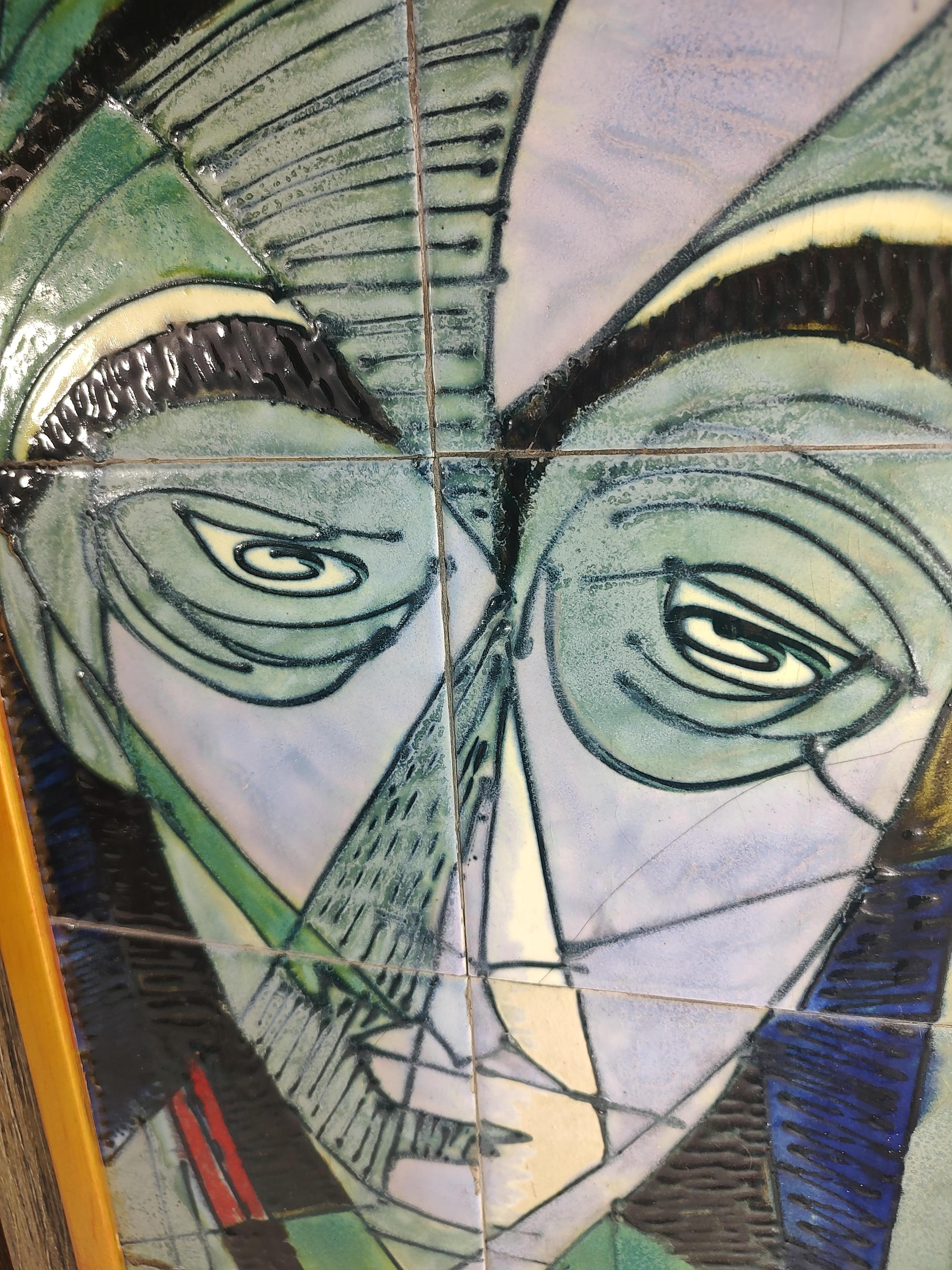 Pair of Mid Century Modern Stylized Ceramic Tile Portraits by Harris Strong 6
