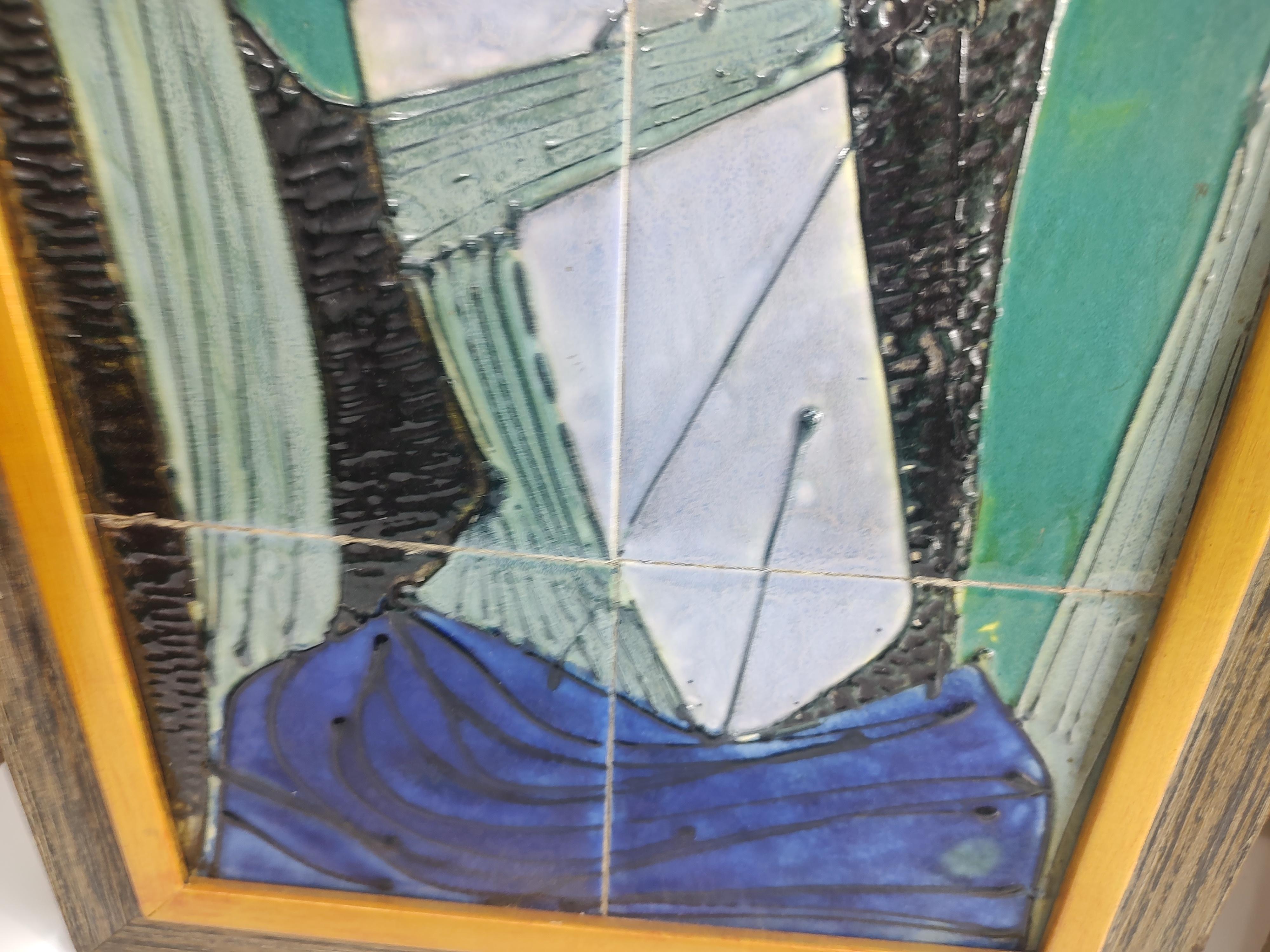 American Pair of Mid Century Modern Stylized Ceramic Tile Portraits by Harris Strong