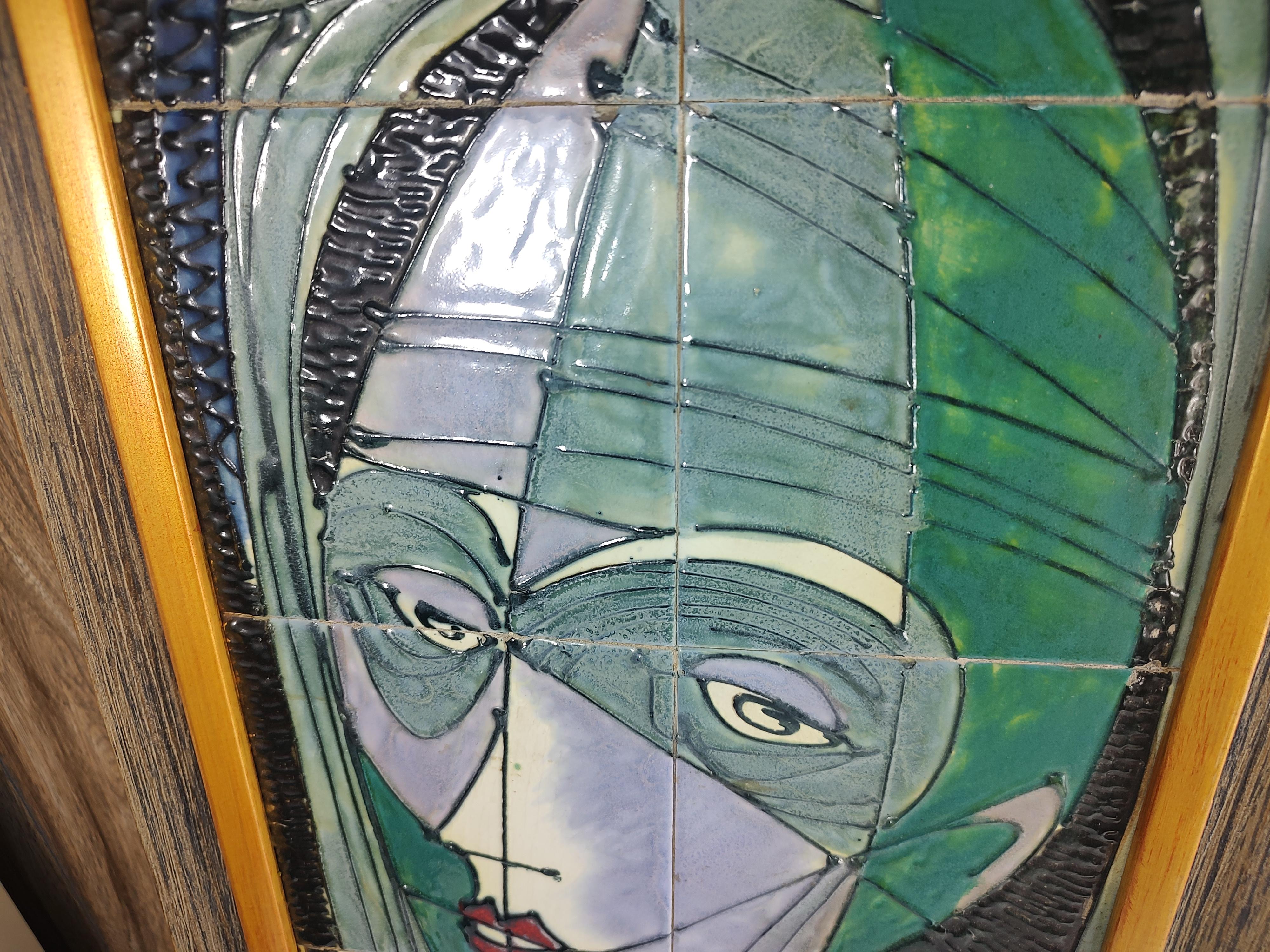 Pair of Mid Century Modern Stylized Ceramic Tile Portraits by Harris Strong In Good Condition In Port Jervis, NY