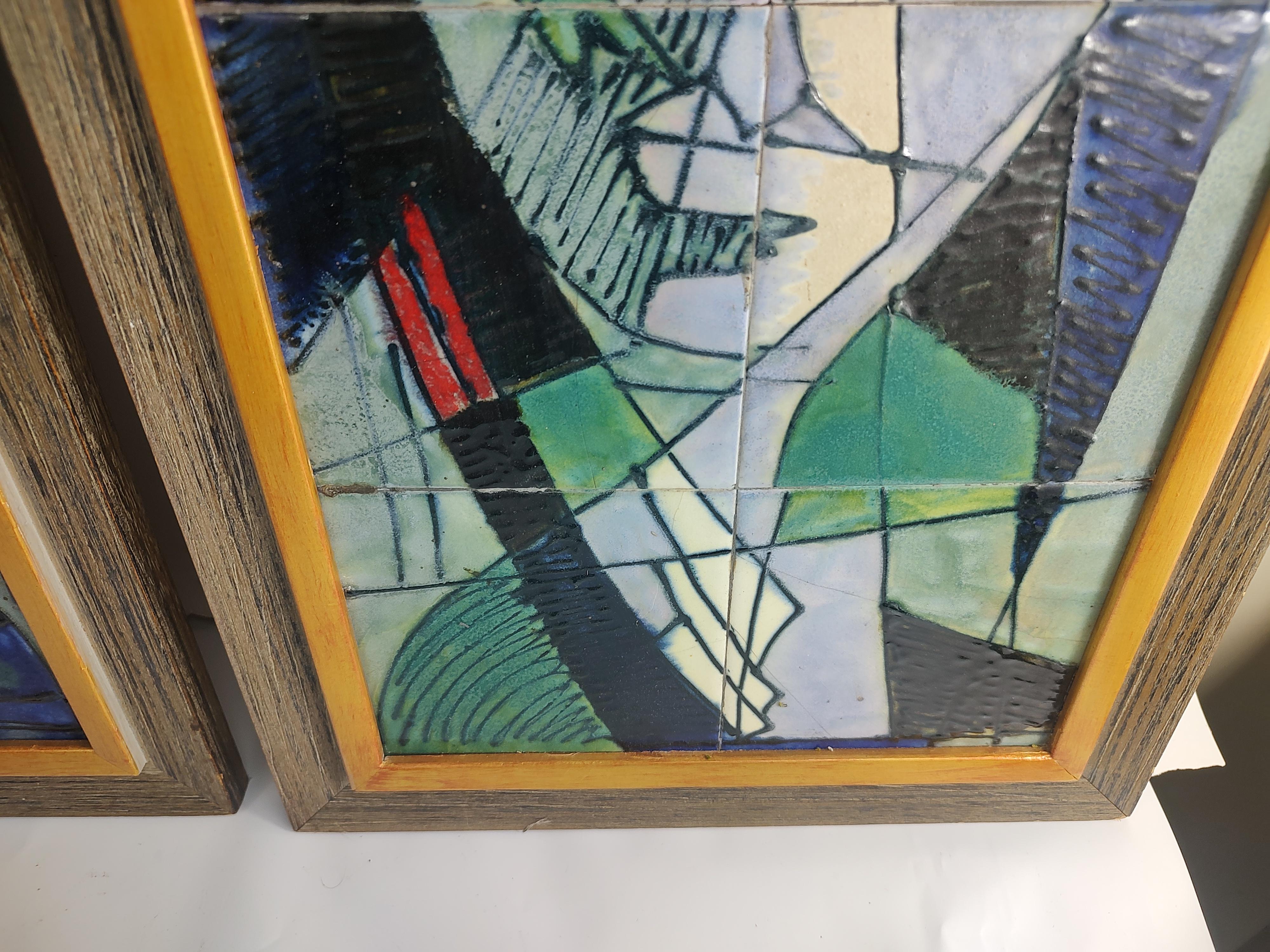 Pair of Mid Century Modern Stylized Ceramic Tile Portraits by Harris Strong 1