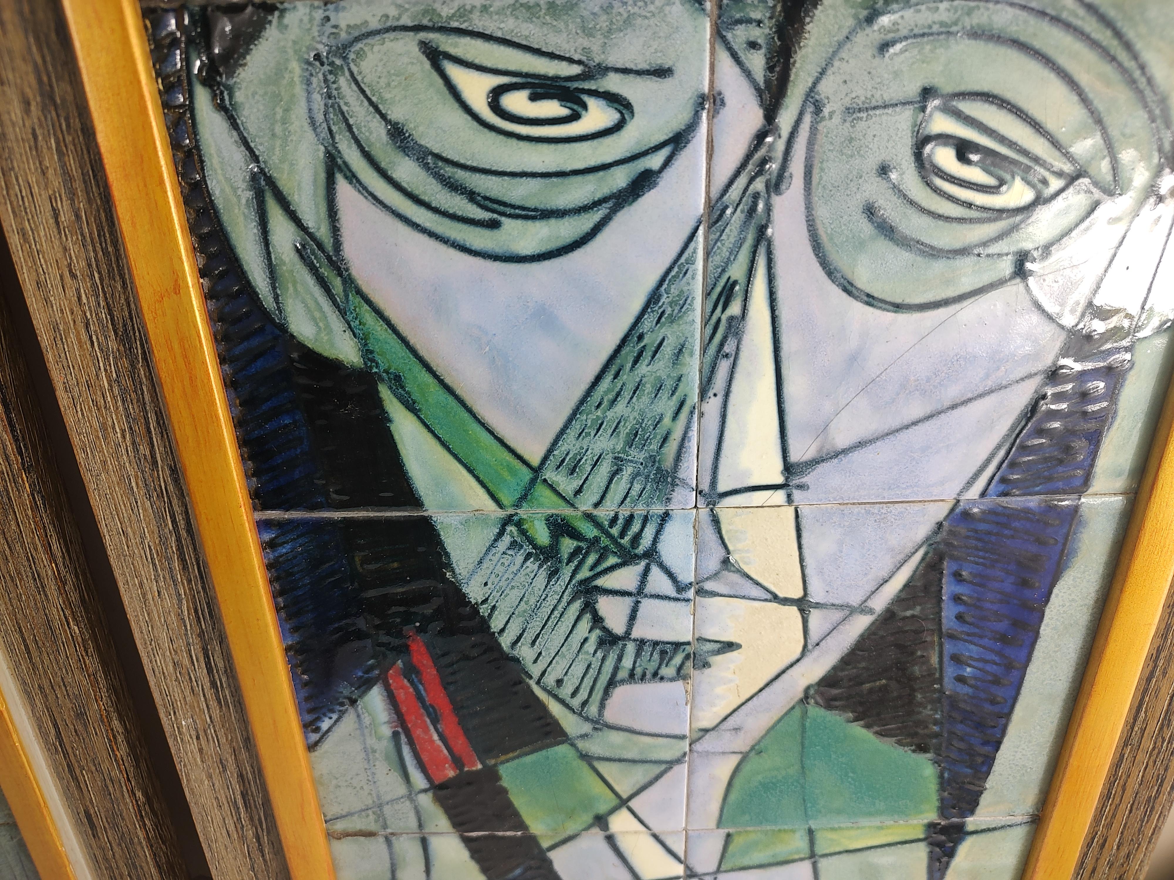 Pair of Mid Century Modern Stylized Ceramic Tile Portraits by Harris Strong 2