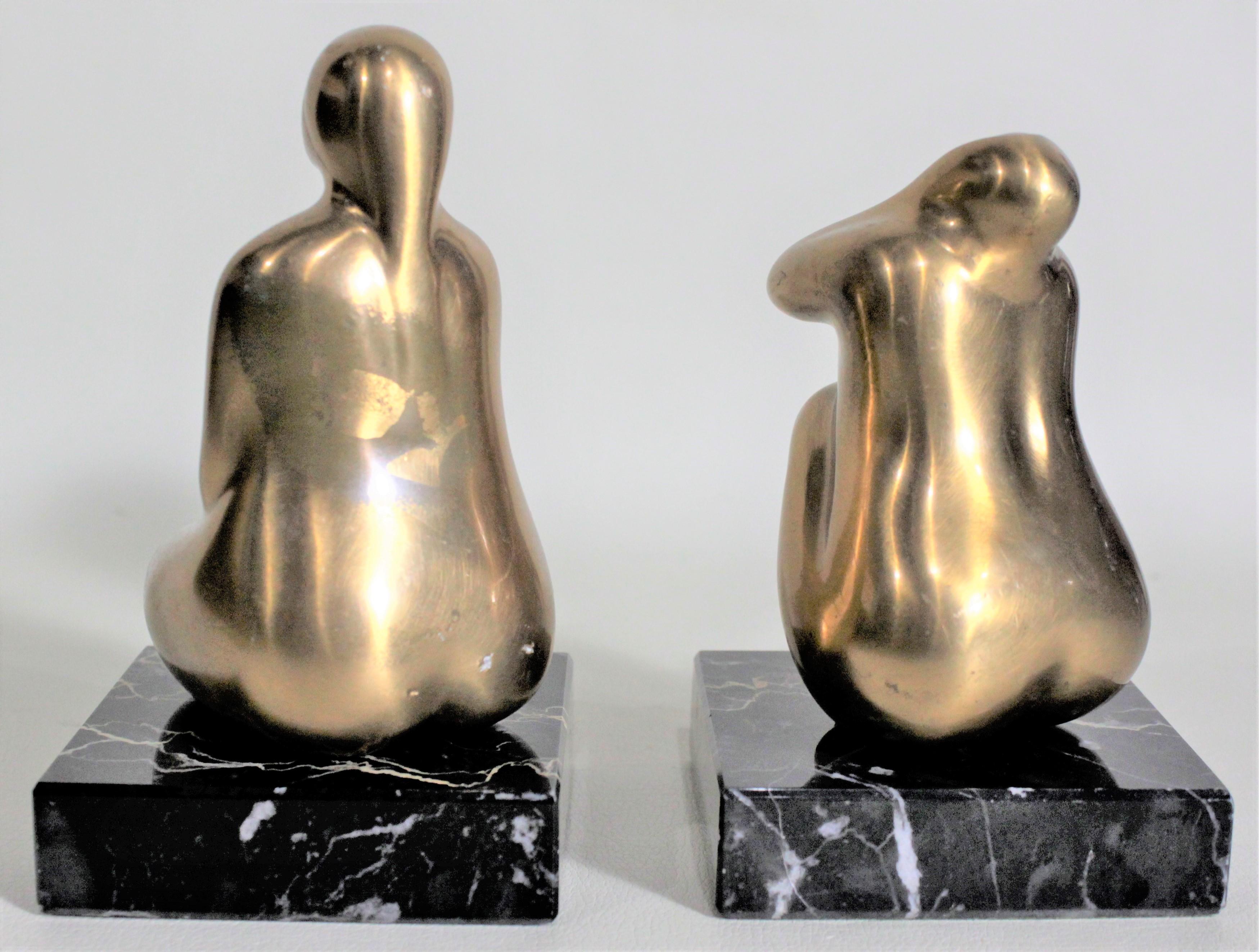 Pair of Mid-Century Modern Stylized Nude Female Gilt Bronze Sculptures In Good Condition In Hamilton, Ontario
