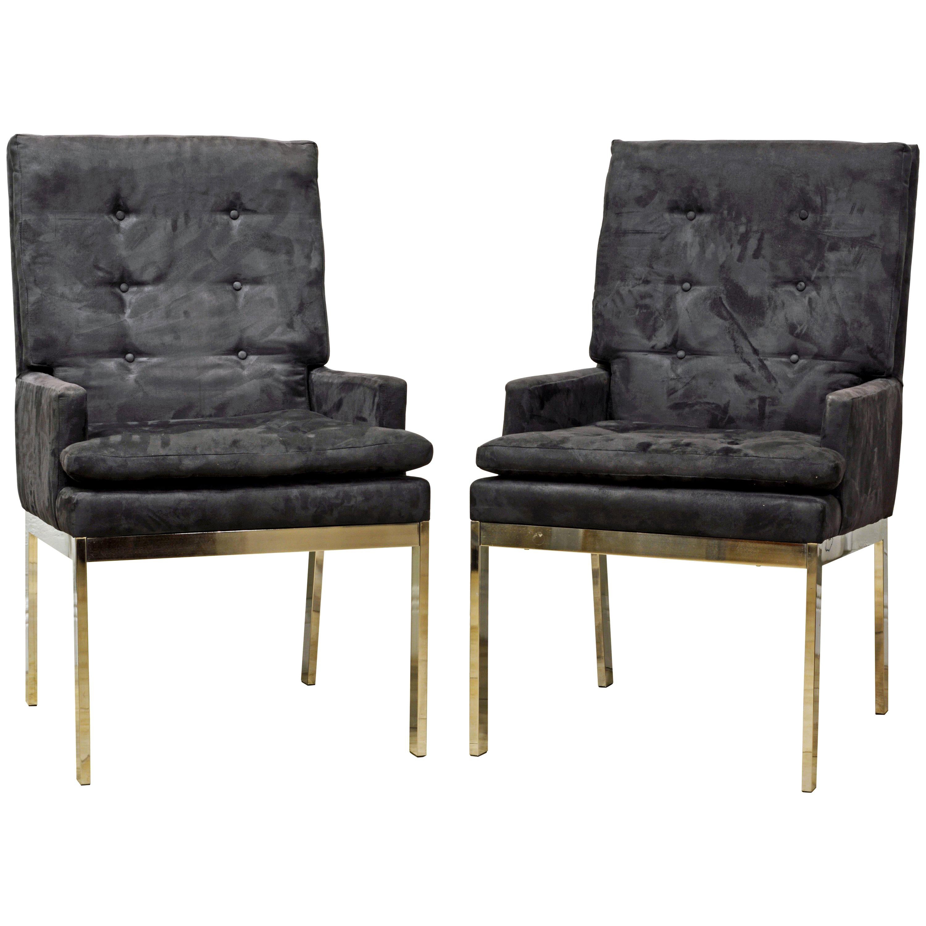 Pair of Mid-Century Modern Suede Covered Armchairs Attributed to Milo Baughman