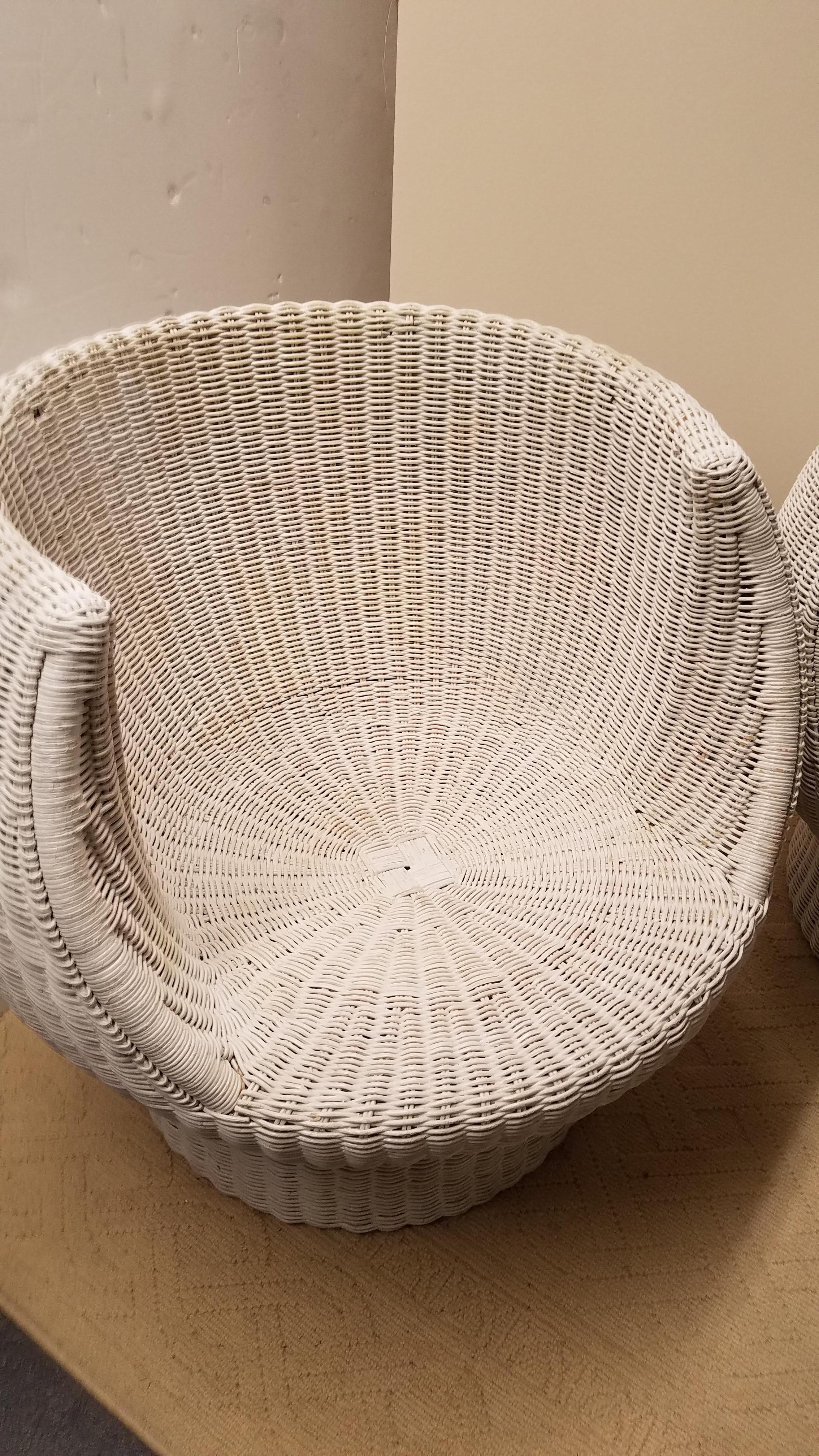 American Pair of Mid-Century Modern Super Cool White Wicker Bubble Chairs