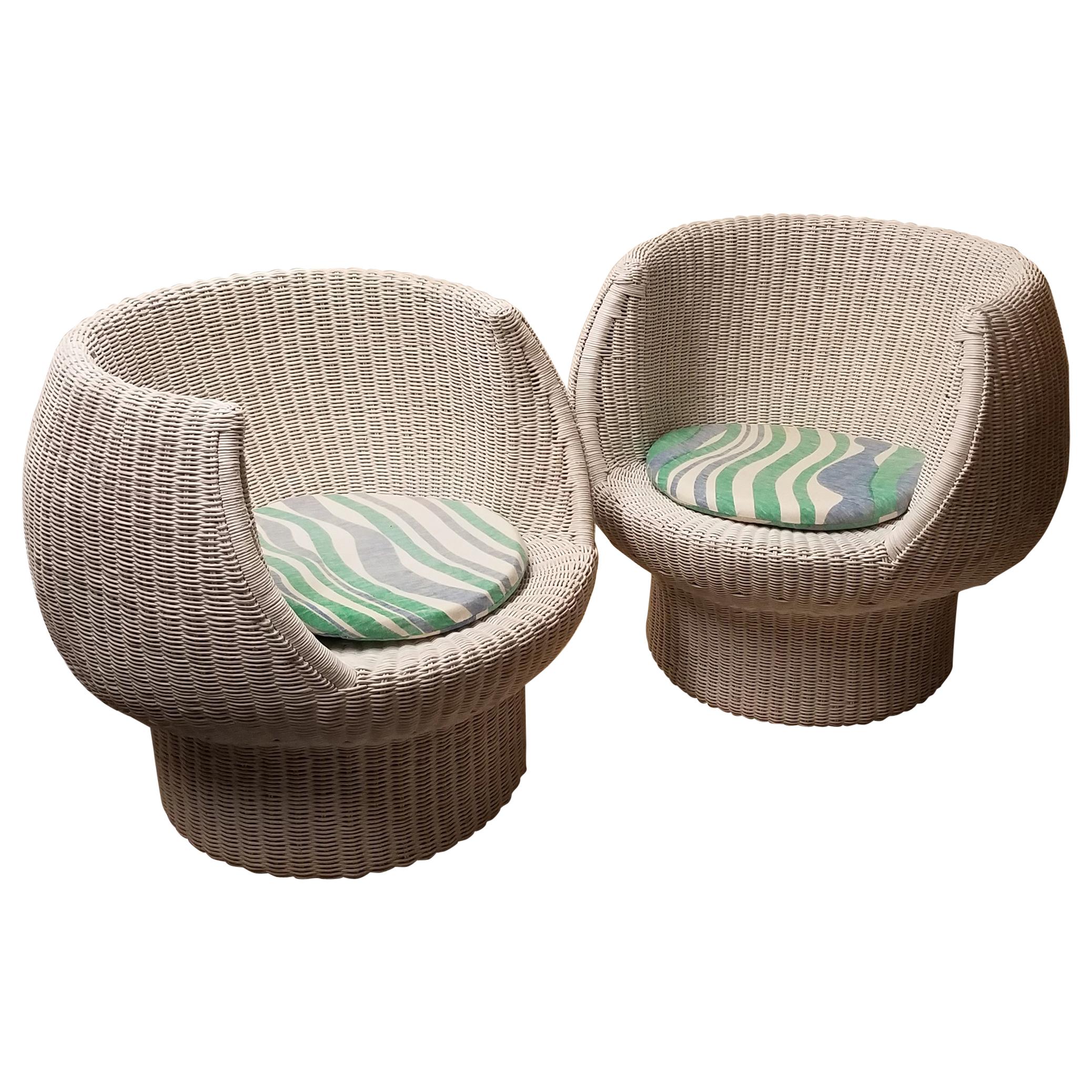 Pair of Mid-Century Modern Super Cool White Wicker Bubble Chairs