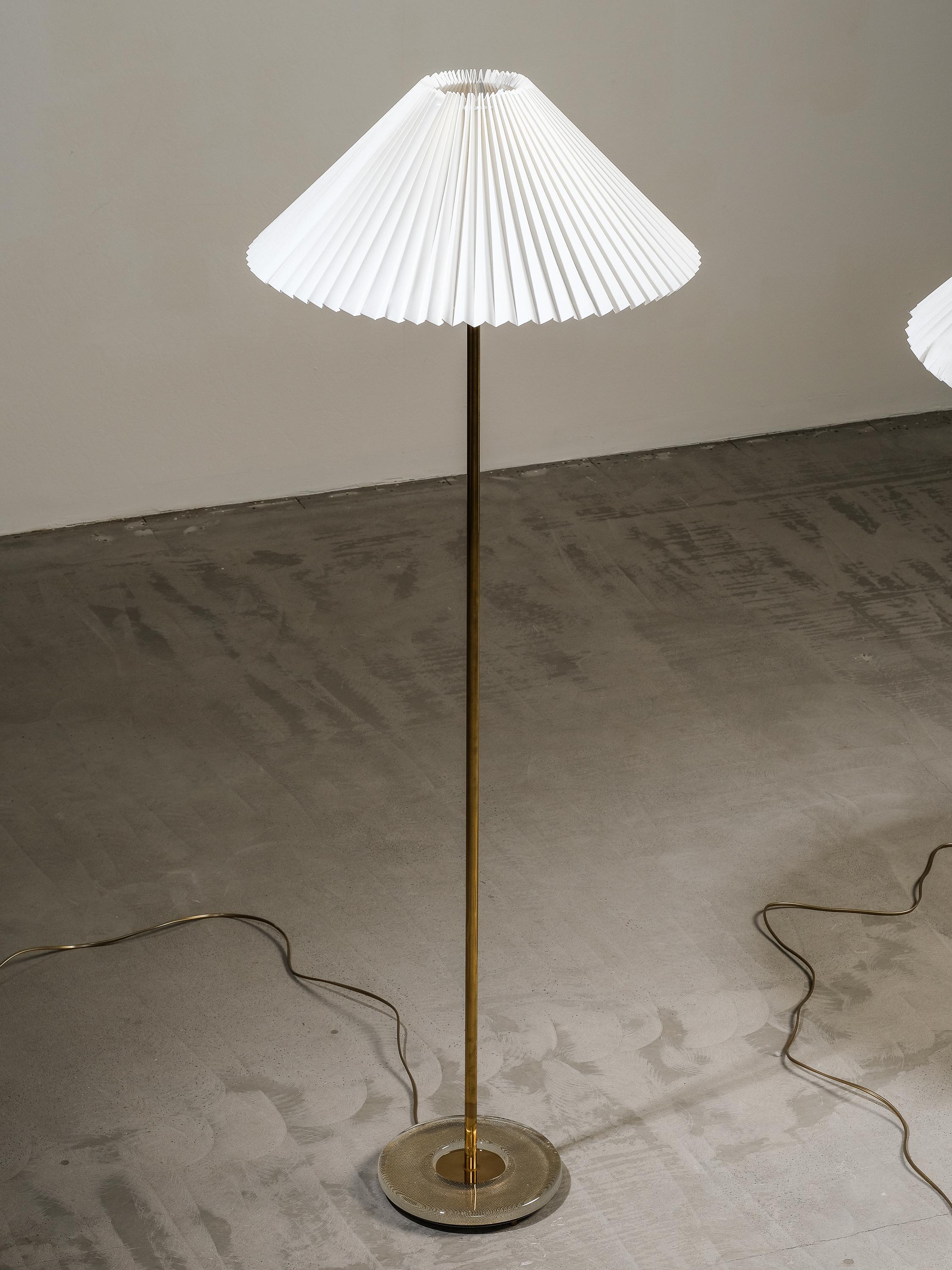 Scandinavian Modern Pair of Mid-Century Modern Swedish Brass & Glass Floor Lamps, 1960s For Sale