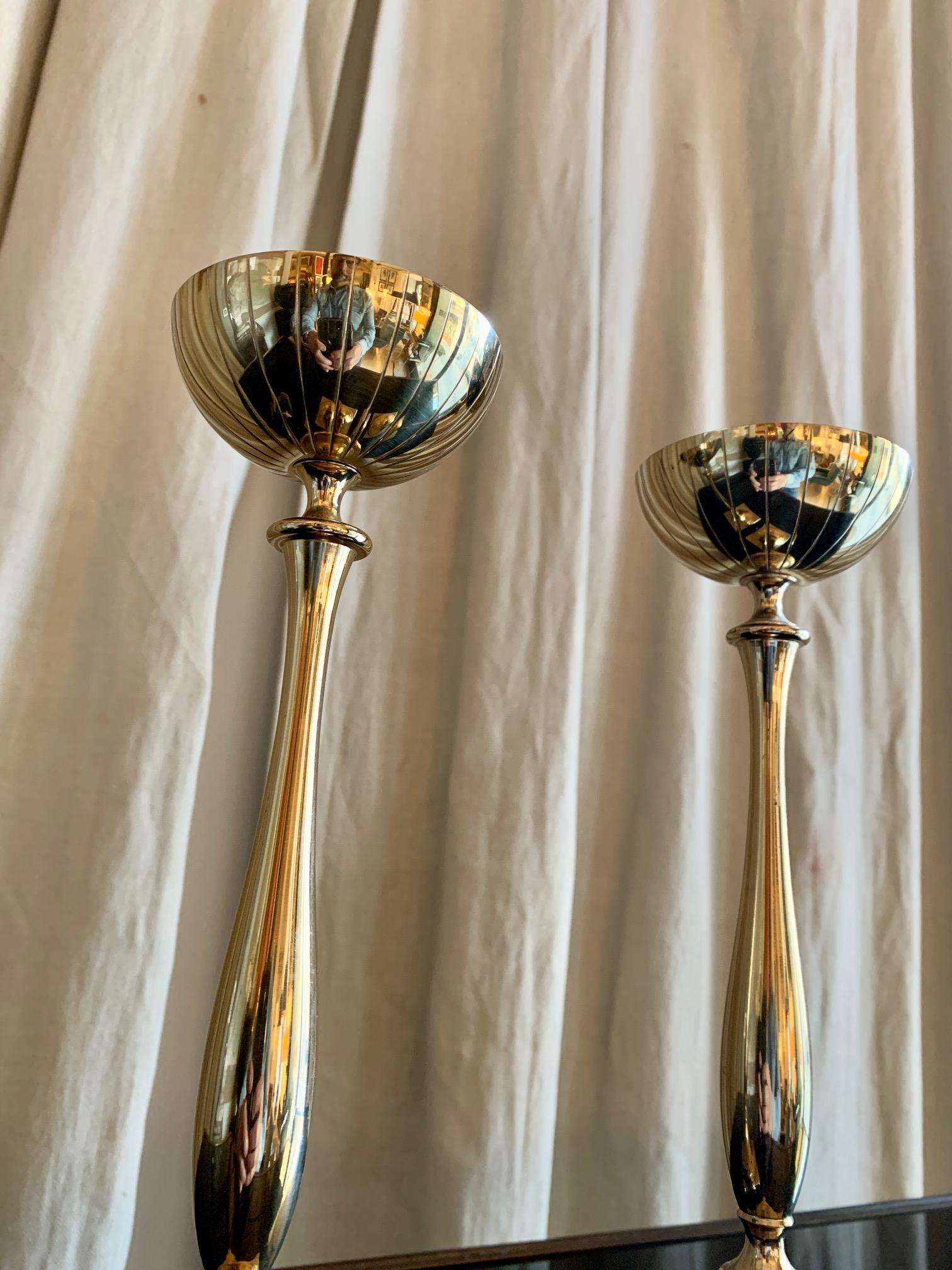 Pair of Mid-Century Modern Swedish Candlesticks in Brass 1